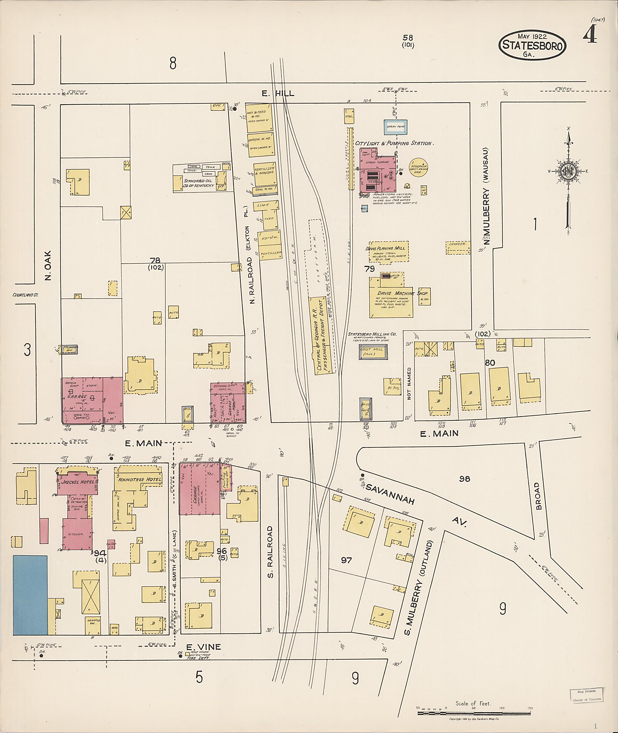 This old map of Statesboro, Bulloch County, Georgia was created by Sanborn Map Company in 1922