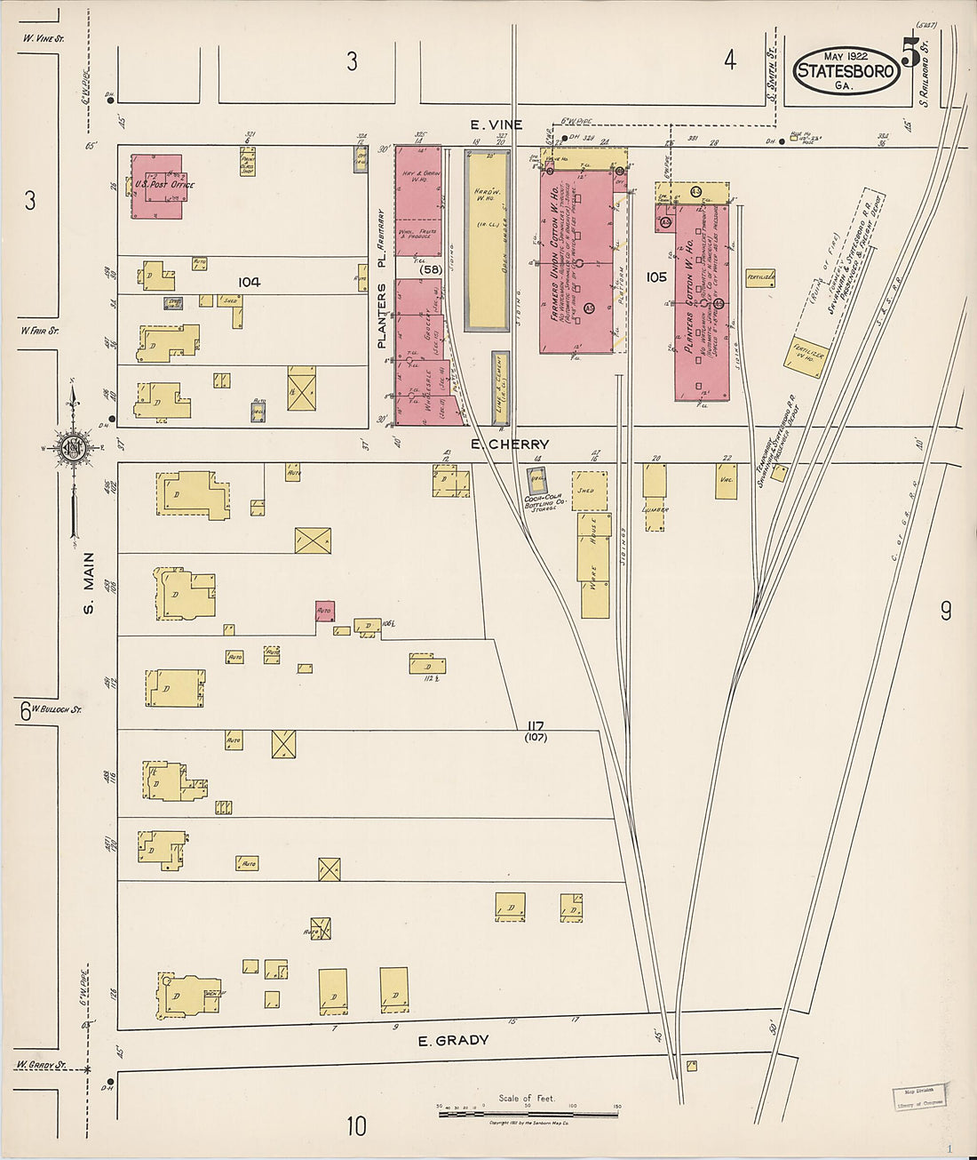 This old map of Statesboro, Bulloch County, Georgia was created by Sanborn Map Company in 1922
