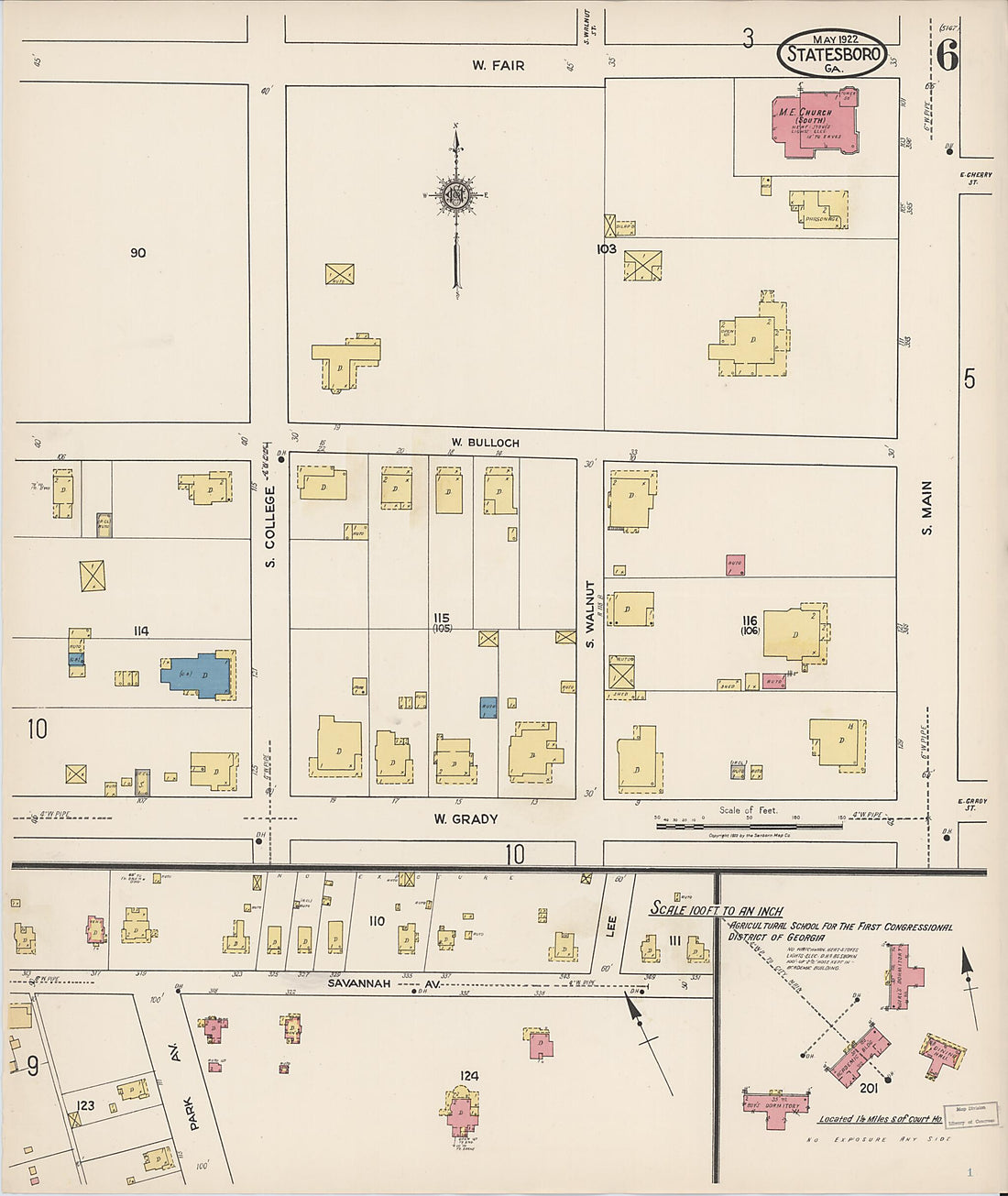 This old map of Statesboro, Bulloch County, Georgia was created by Sanborn Map Company in 1922