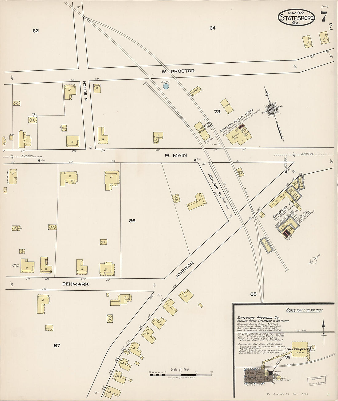 This old map of Statesboro, Bulloch County, Georgia was created by Sanborn Map Company in 1922