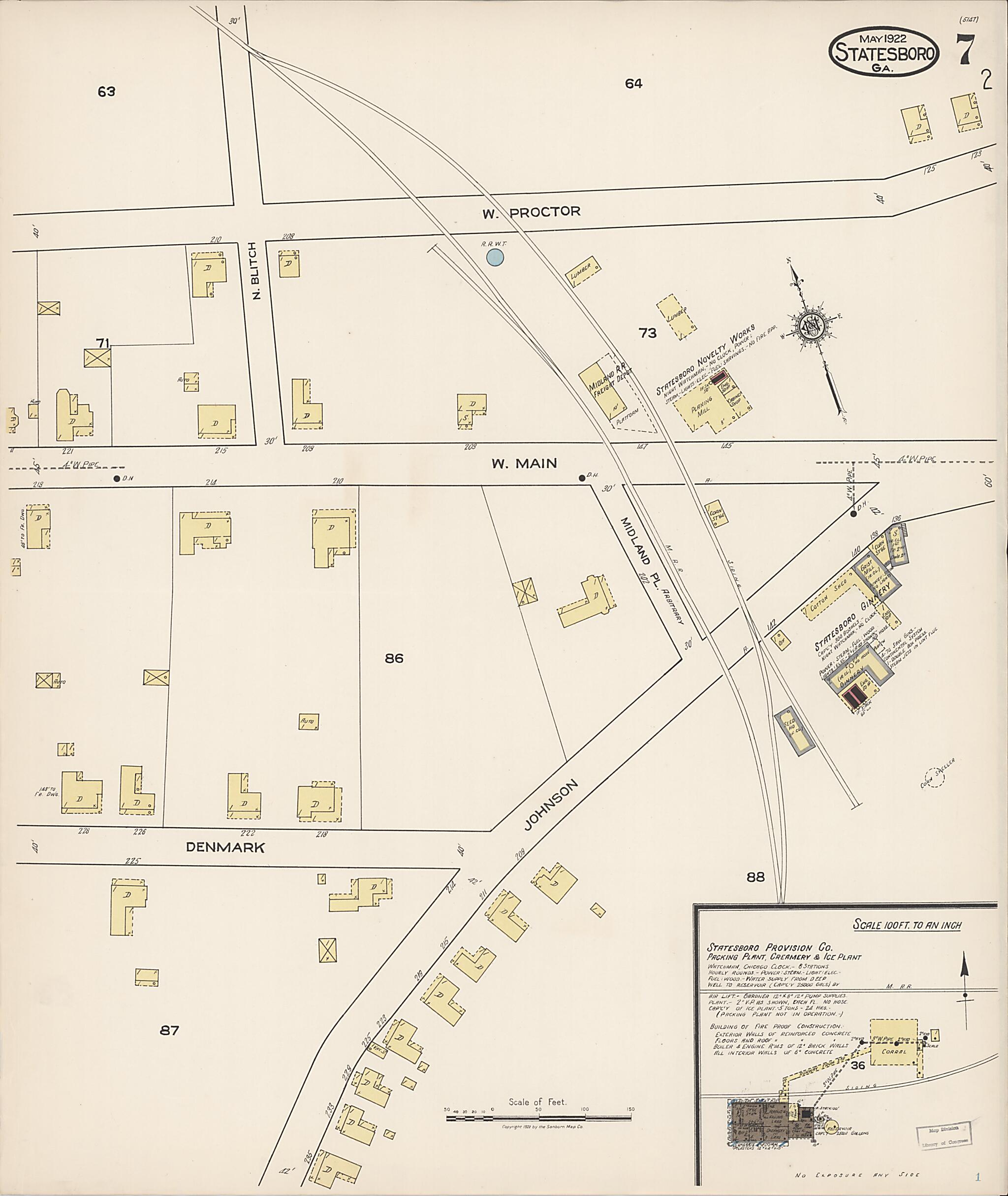 This old map of Statesboro, Bulloch County, Georgia was created by Sanborn Map Company in 1922