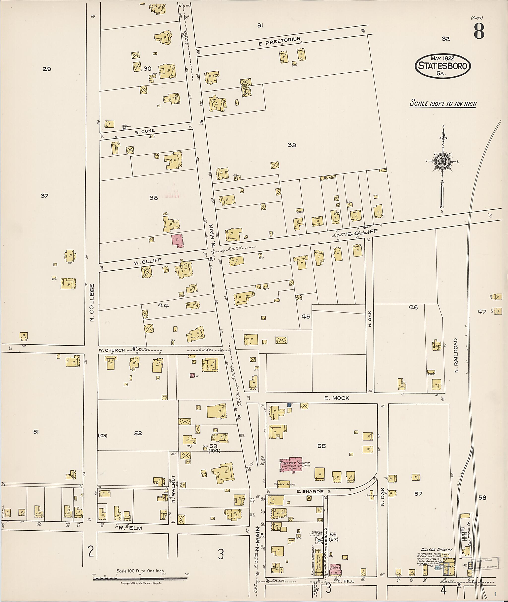 This old map of Statesboro, Bulloch County, Georgia was created by Sanborn Map Company in 1922