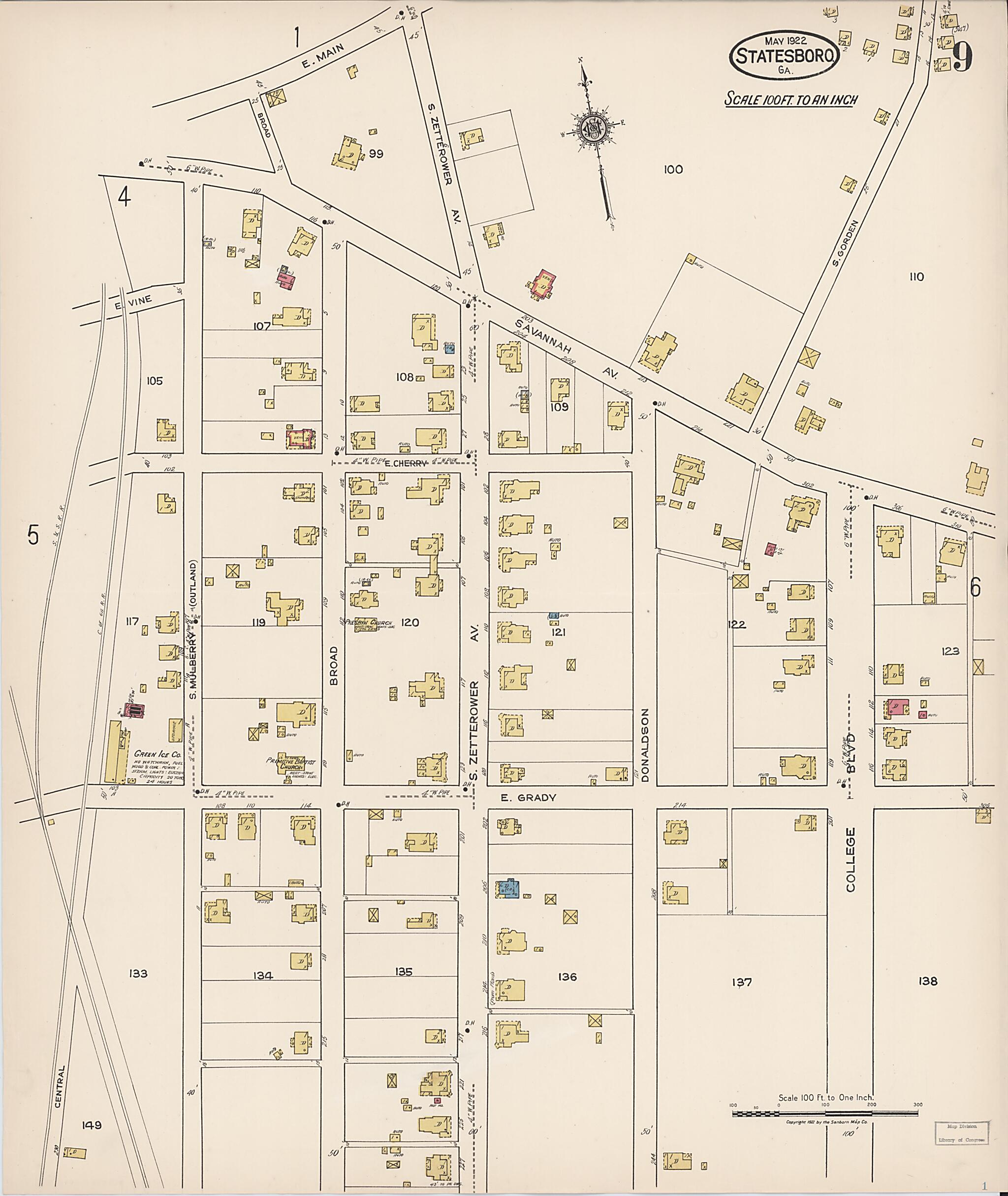 This old map of Statesboro, Bulloch County, Georgia was created by Sanborn Map Company in 1922