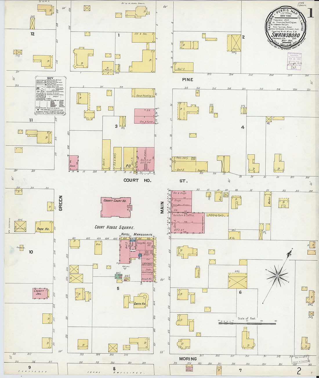 This old map of Swainsboro, Emanuel County, Georgia was created by Sanborn Map Company in 1901