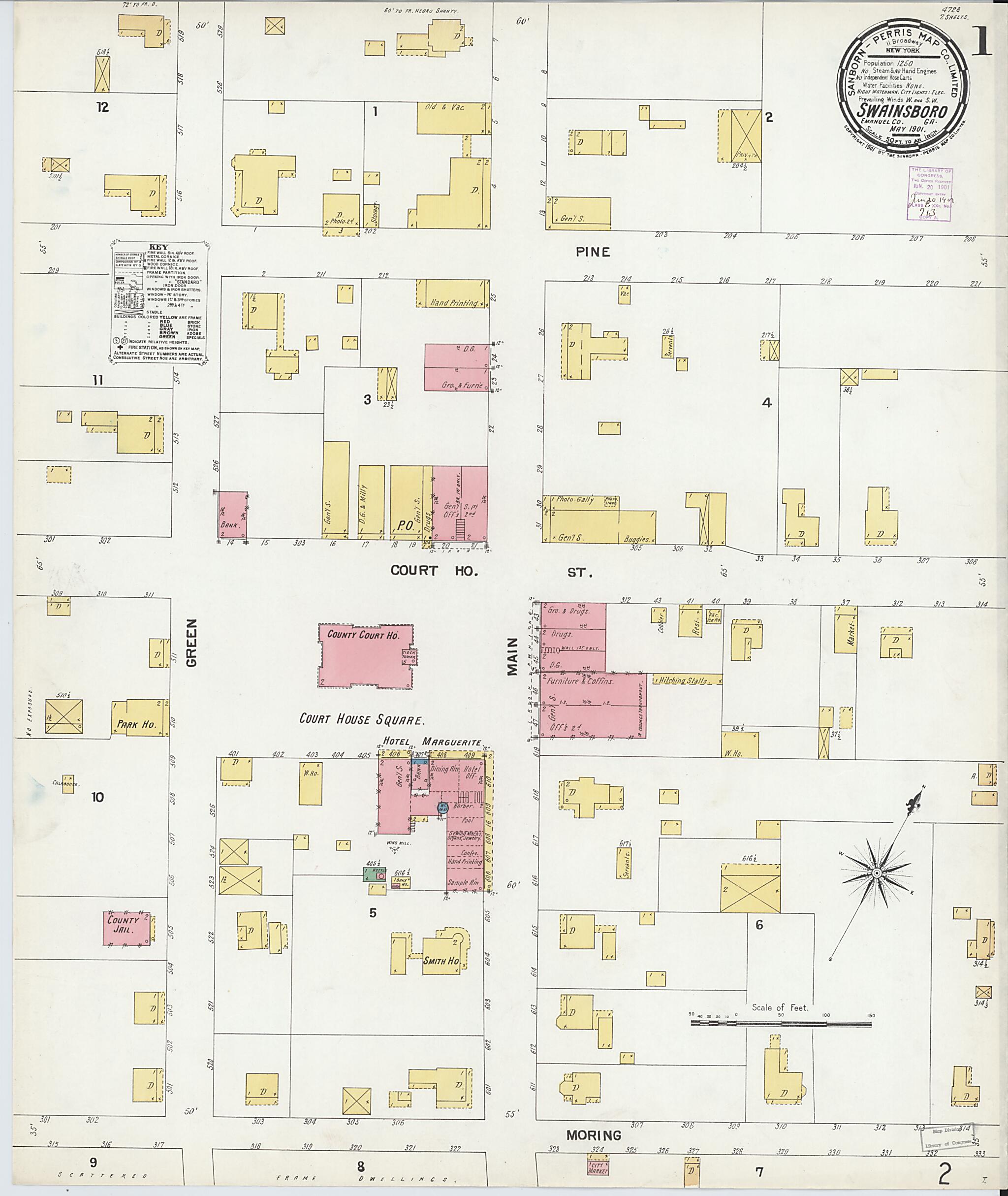 This old map of Swainsboro, Emanuel County, Georgia was created by Sanborn Map Company in 1901