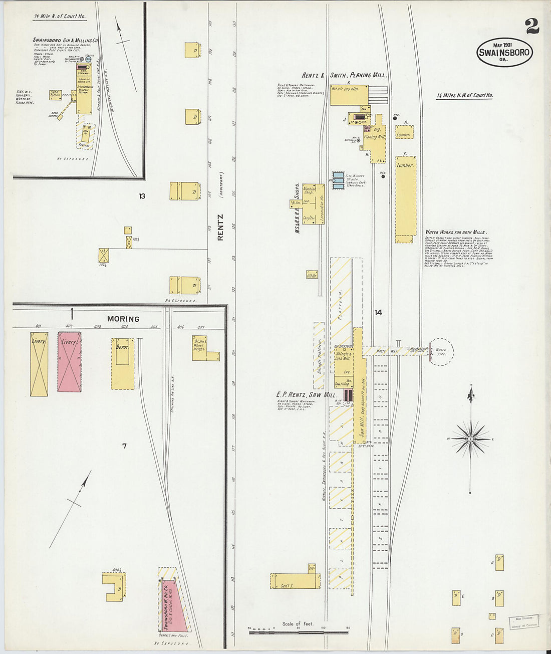 This old map of Swainsboro, Emanuel County, Georgia was created by Sanborn Map Company in 1901