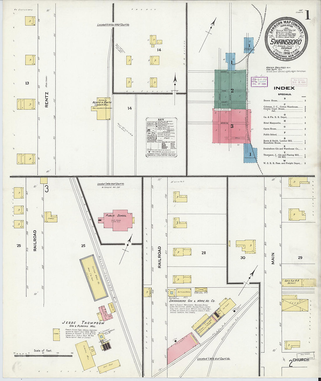 This old map of Swainsboro, Emanuel County, Georgia was created by Sanborn Map Company in 1909