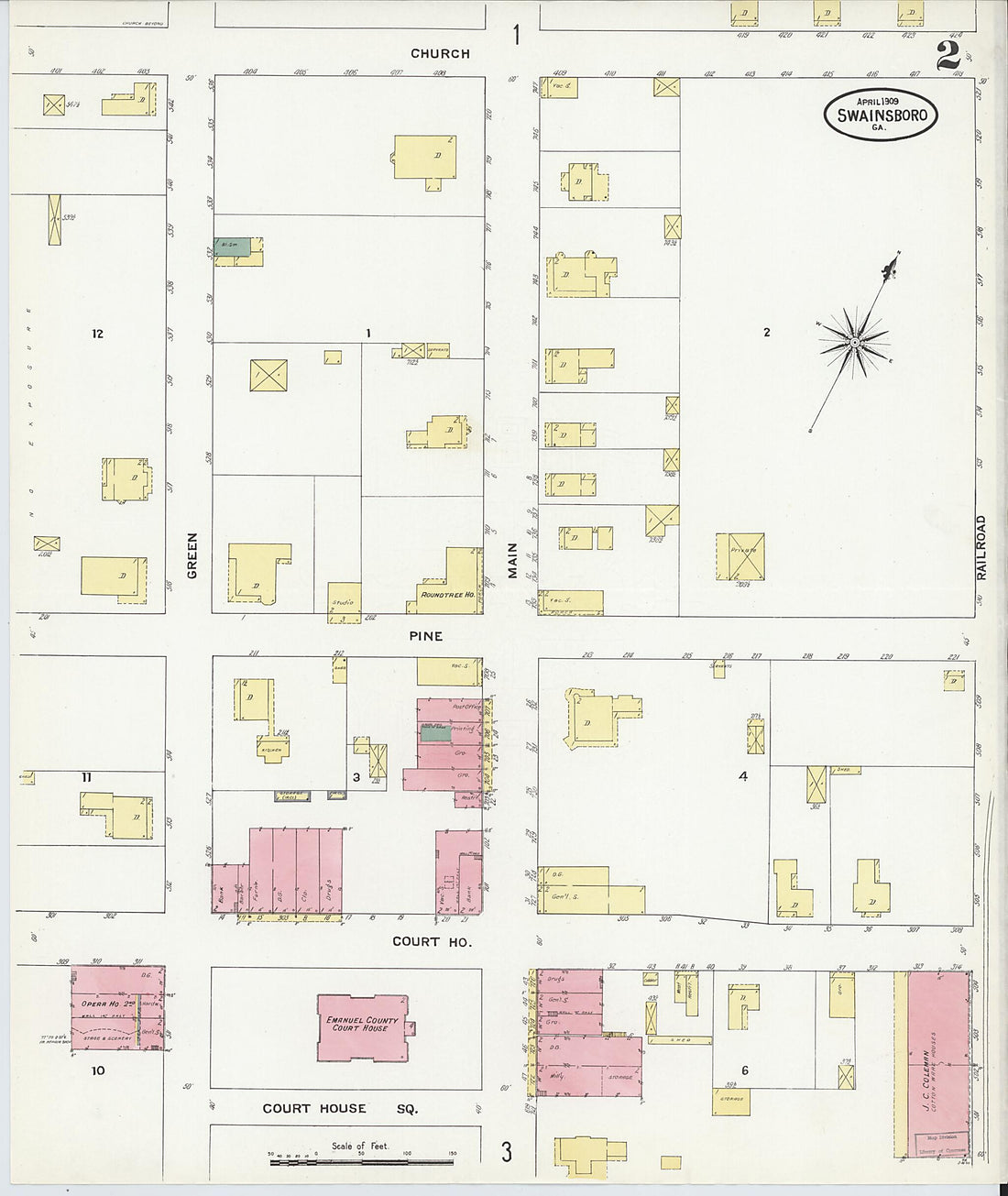 This old map of Swainsboro, Emanuel County, Georgia was created by Sanborn Map Company in 1909
