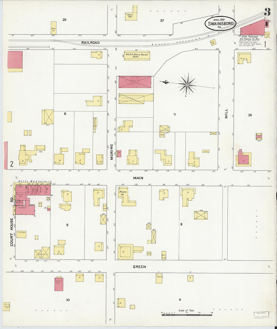 This old map of Swainsboro, Emanuel County, Georgia was created by Sanborn Map Company in 1909