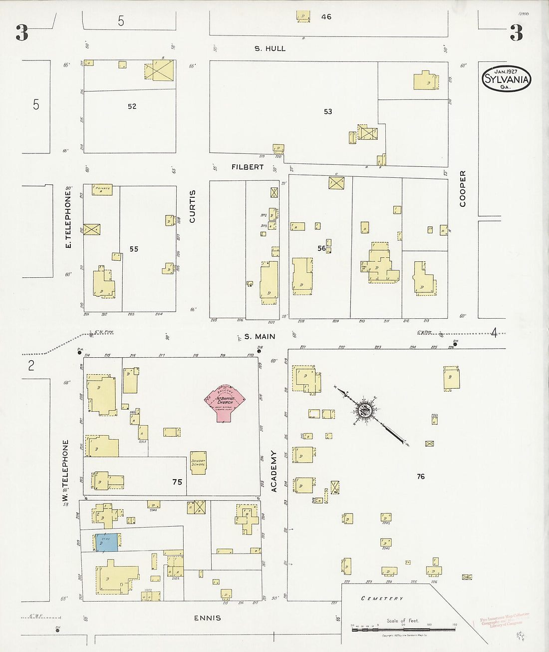 This old map of Sylvania, Screven County, Georgia was created by Sanborn Map Company in 1927