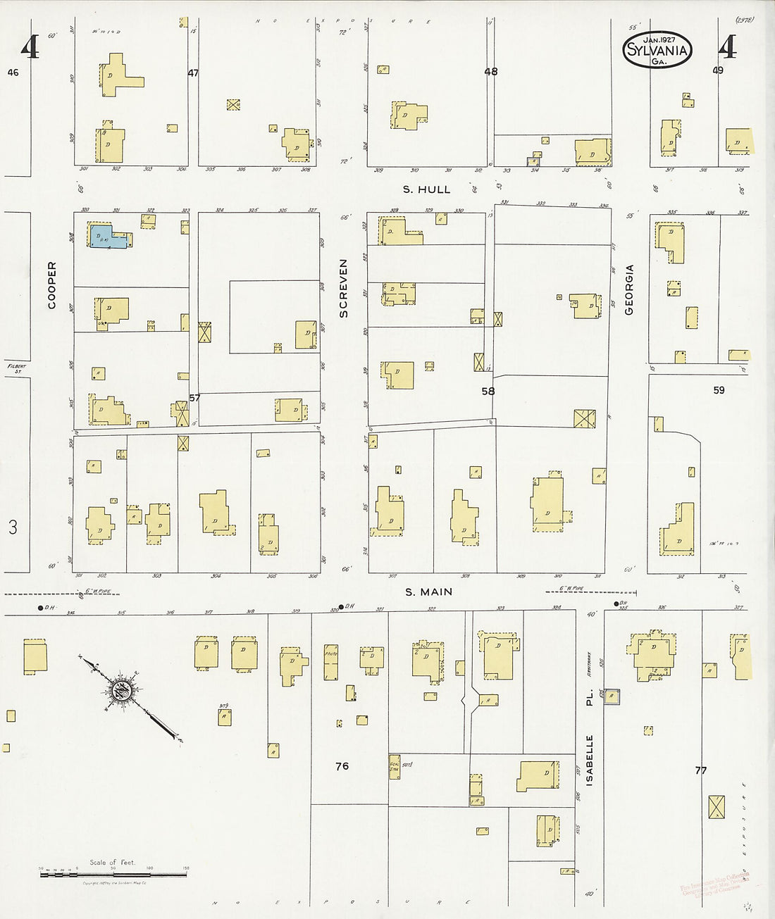 This old map of Sylvania, Screven County, Georgia was created by Sanborn Map Company in 1927
