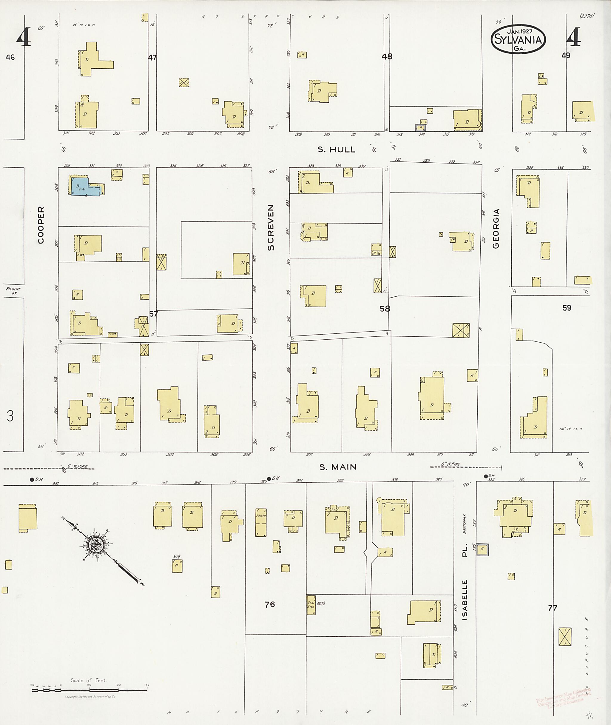 This old map of Sylvania, Screven County, Georgia was created by Sanborn Map Company in 1927