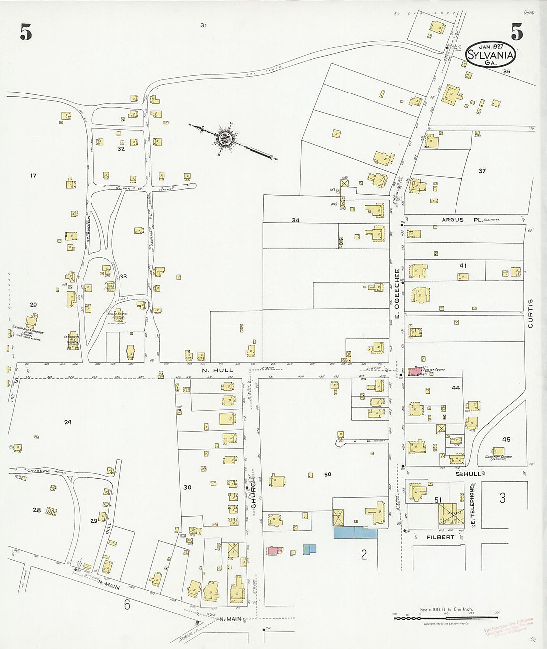 This old map of Sylvania, Screven County, Georgia was created by Sanborn Map Company in 1927