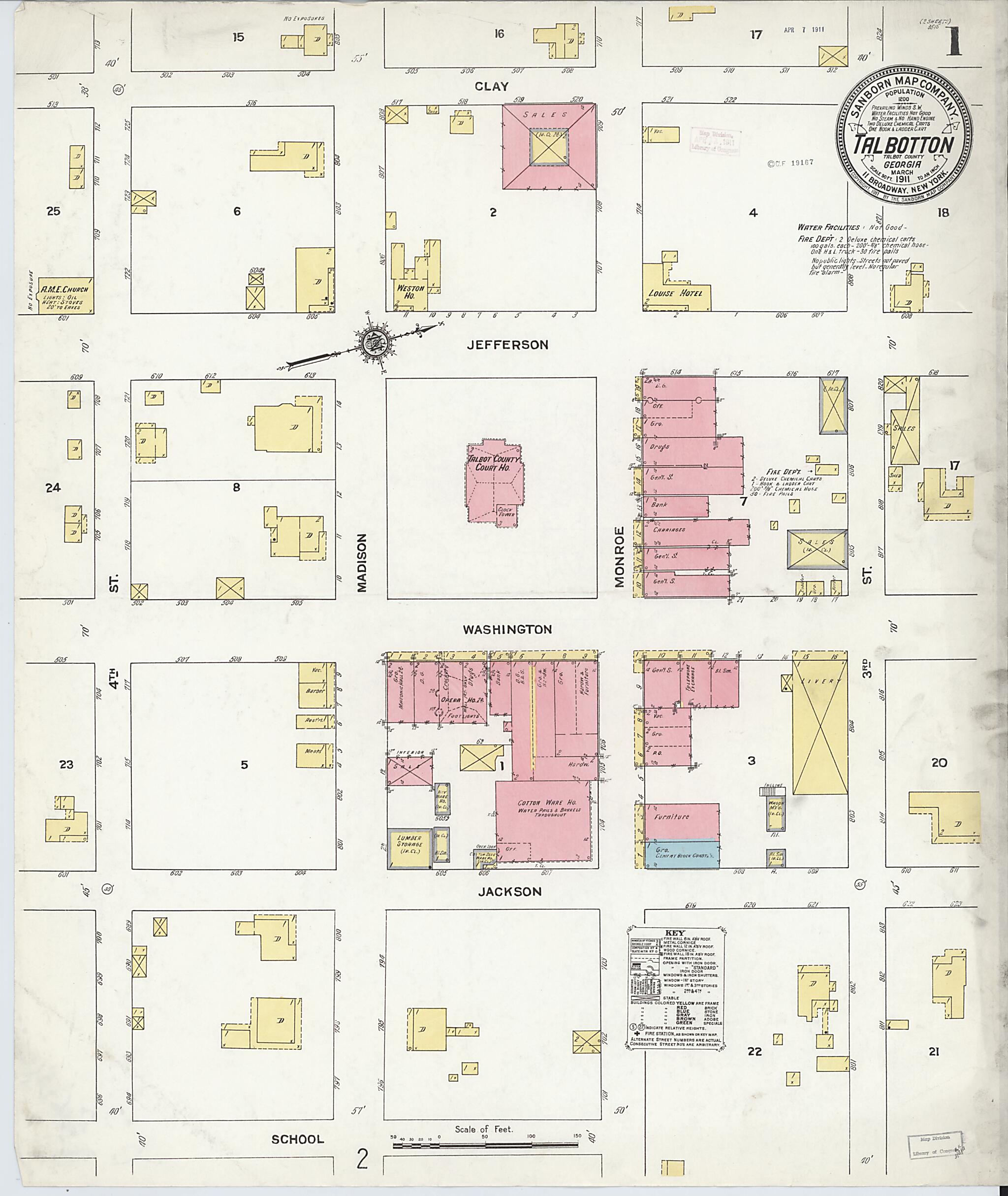 This old map of Talbotton, Talbot County, Georgia was created by Sanborn Map Company in 1911