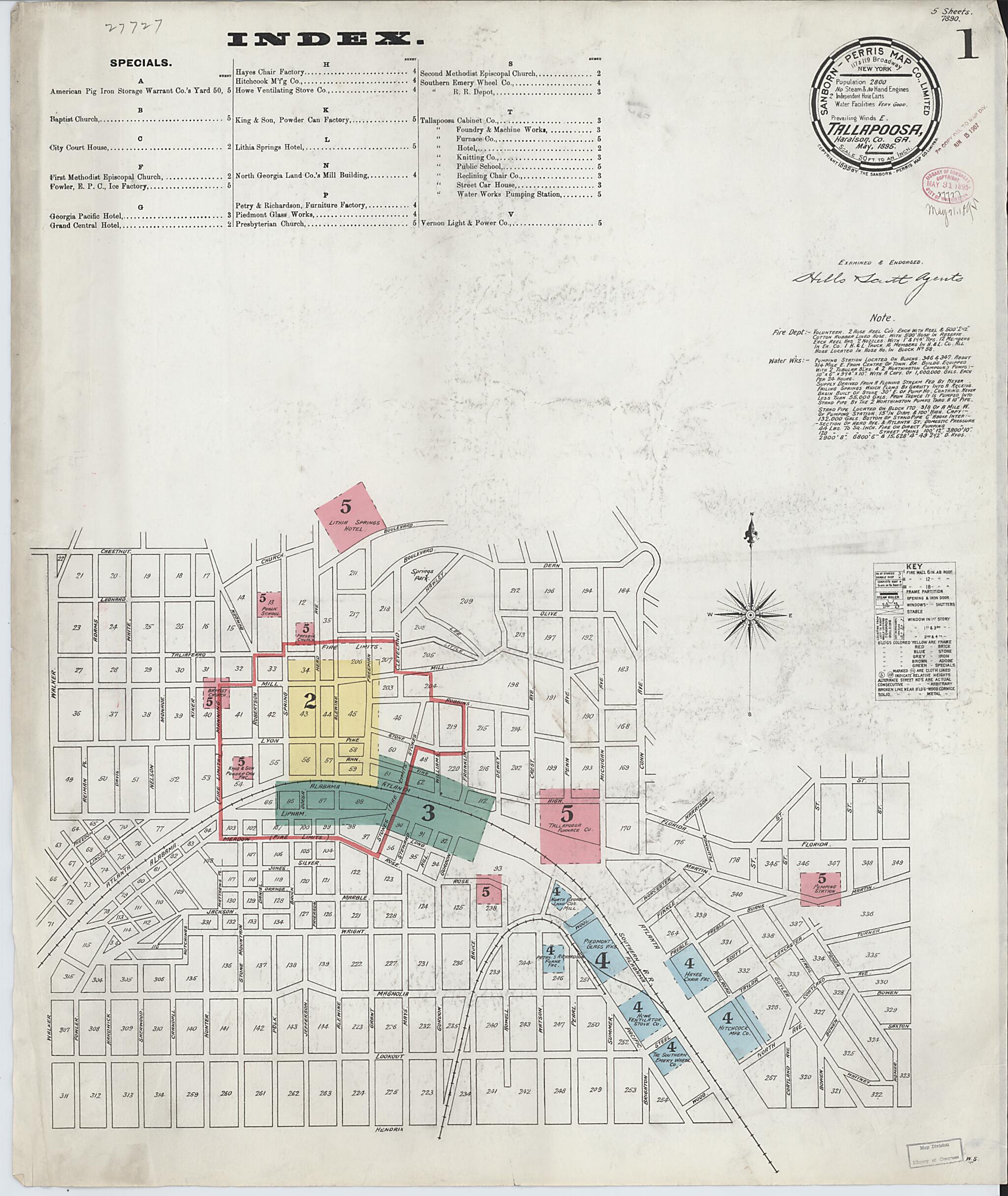 This old map of Tallapoosa, Haralson County, Georgia was created by Sanborn Map Company in 1895