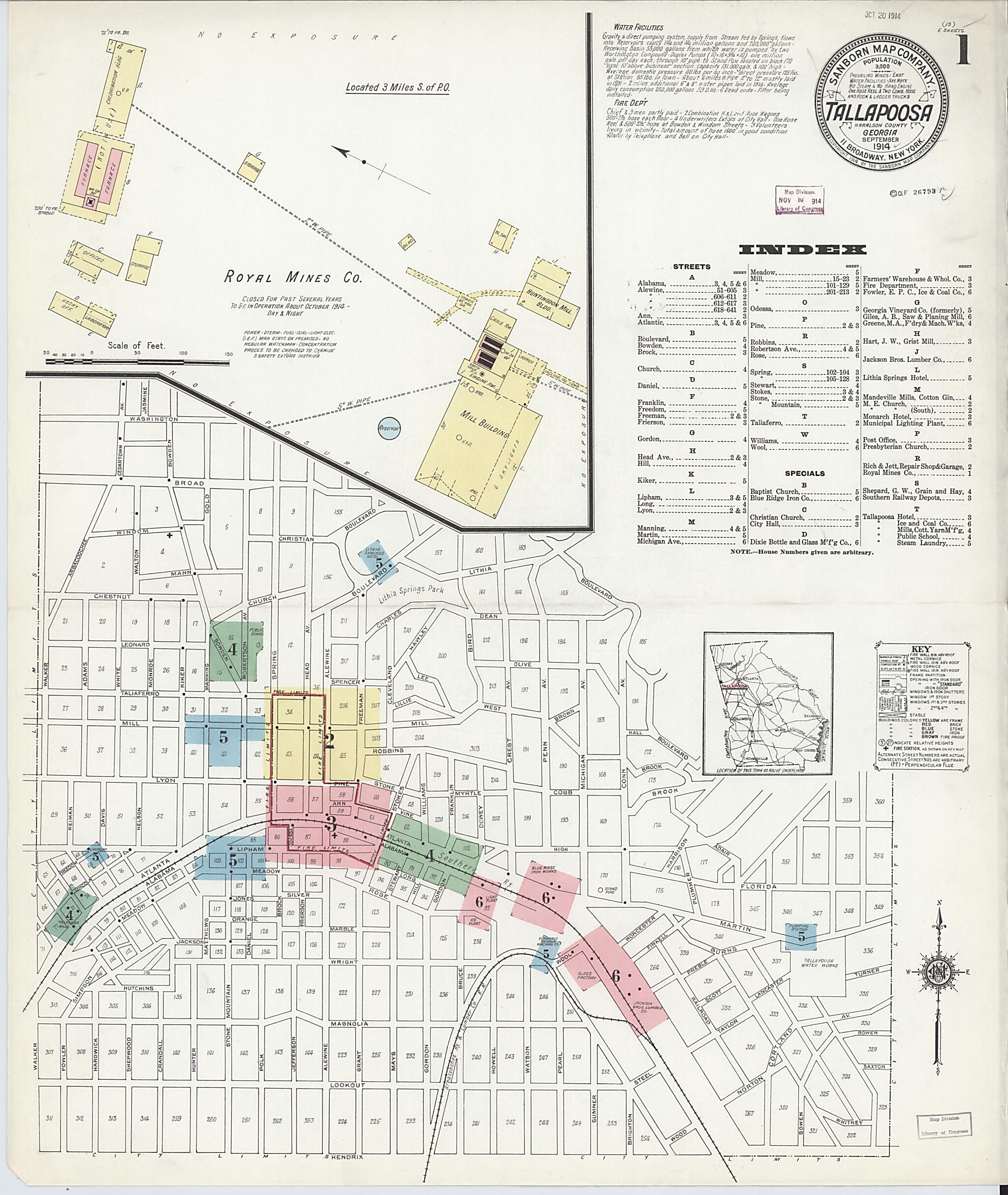 This old map of Tallapoosa, Haralson County, Georgia was created by Sanborn Map Company in 1914