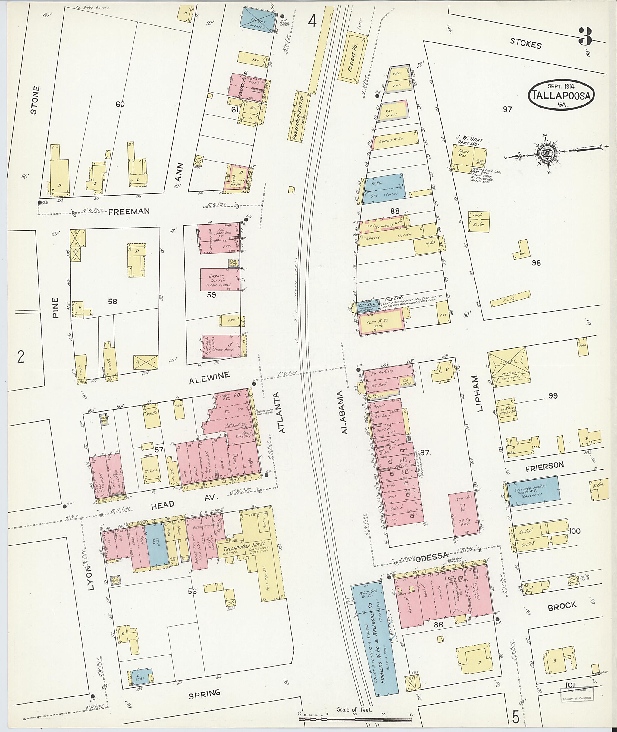 This old map of Tallapoosa, Haralson County, Georgia was created by Sanborn Map Company in 1914