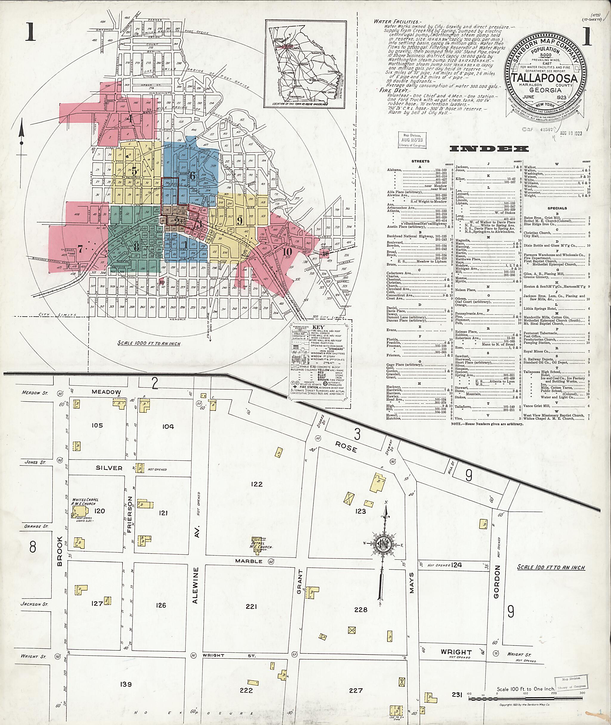 This old map of Tallapoosa, Haralson County, Georgia was created by Sanborn Map Company in 1923