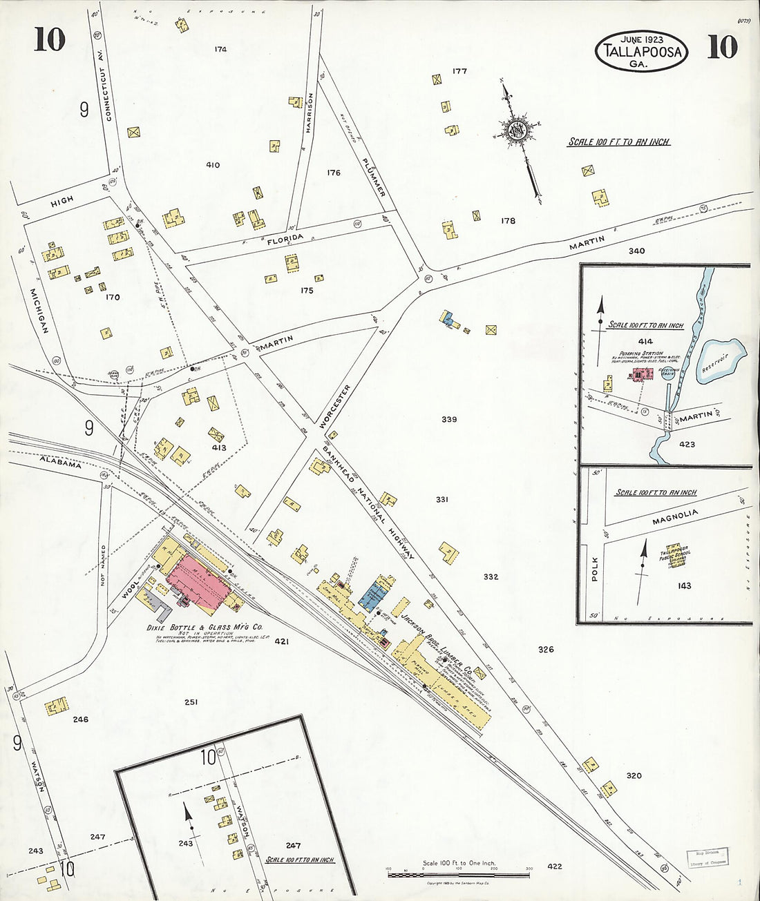 This old map of Tallapoosa, Haralson County, Georgia was created by Sanborn Map Company in 1923