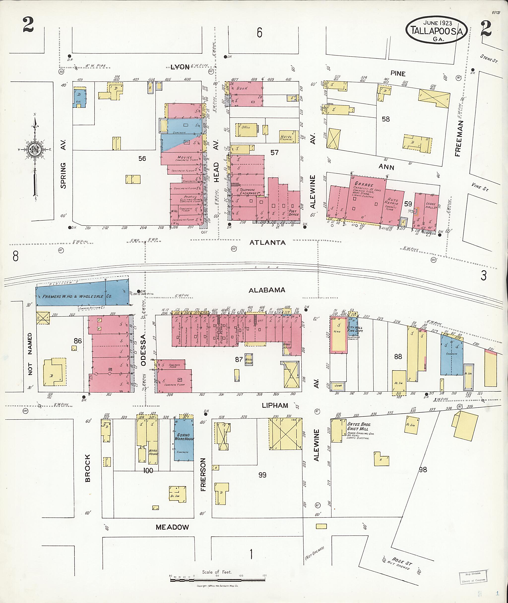This old map of Tallapoosa, Haralson County, Georgia was created by Sanborn Map Company in 1923