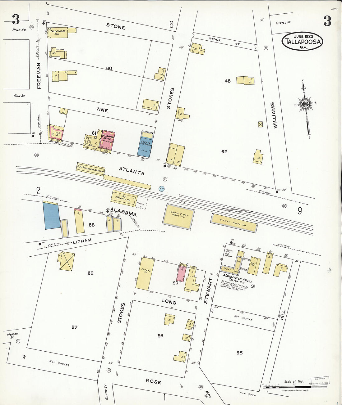 This old map of Tallapoosa, Haralson County, Georgia was created by Sanborn Map Company in 1923
