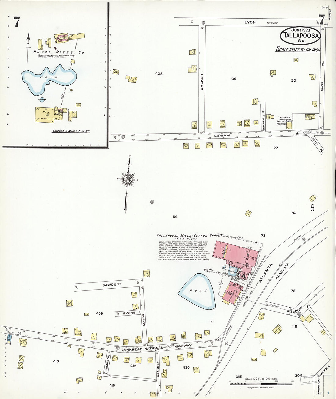 This old map of Tallapoosa, Haralson County, Georgia was created by Sanborn Map Company in 1923