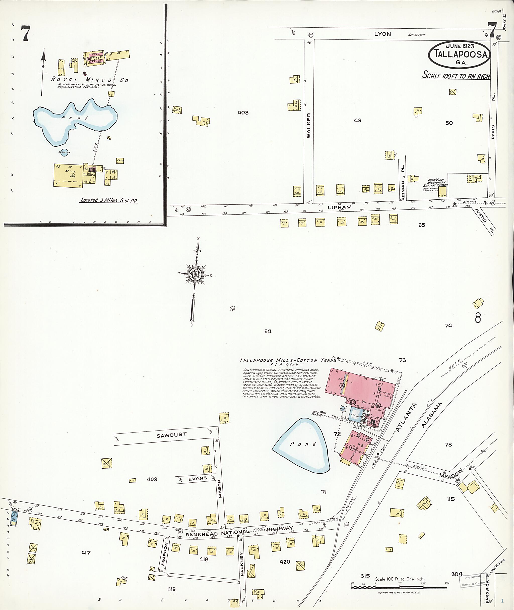 This old map of Tallapoosa, Haralson County, Georgia was created by Sanborn Map Company in 1923