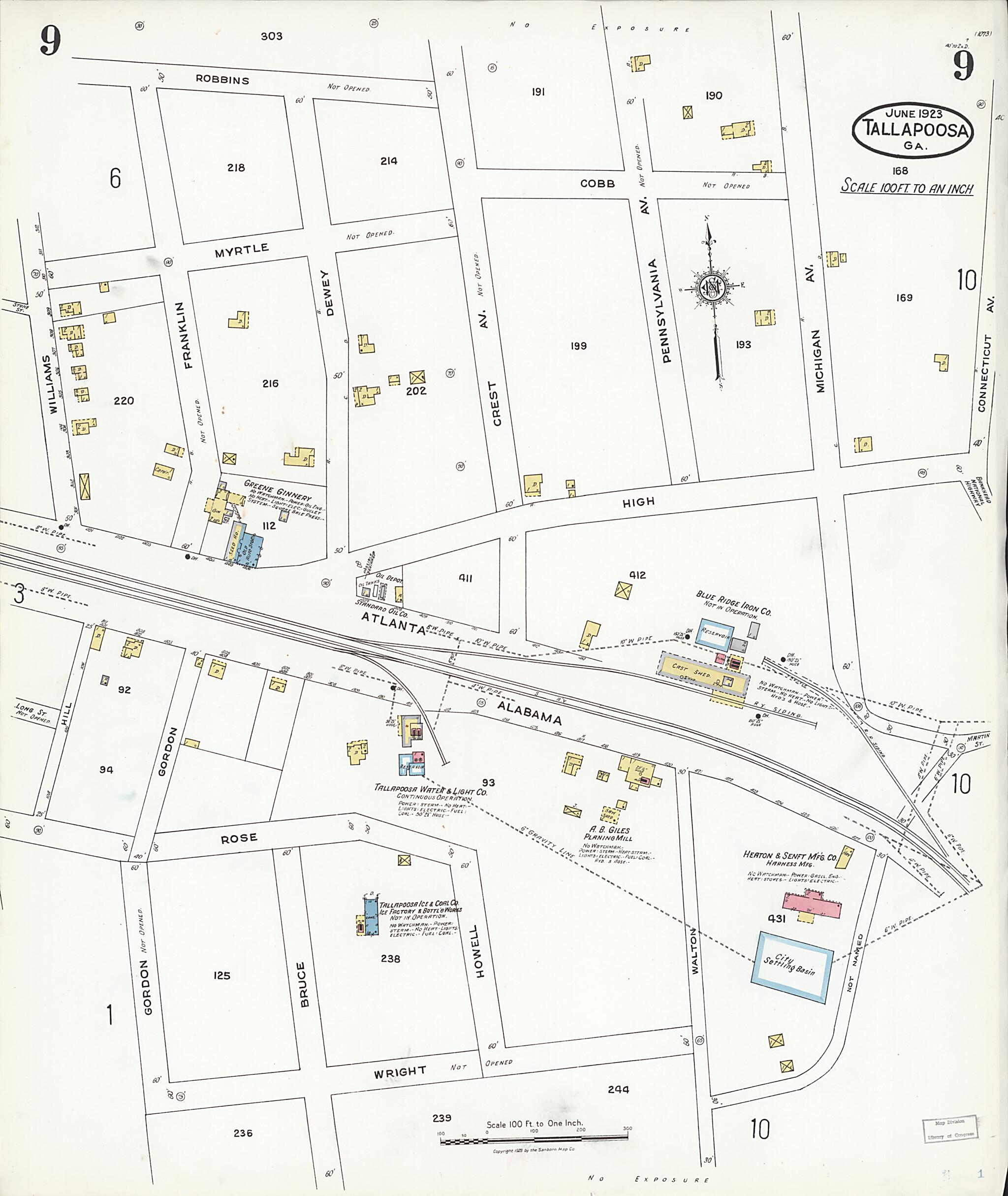 This old map of Tallapoosa, Haralson County, Georgia was created by Sanborn Map Company in 1923