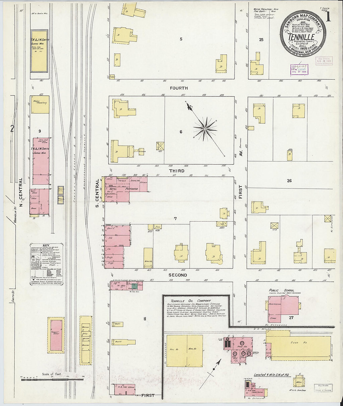 This old map of Tennille, Washington County, Georgia was created by Sanborn Map Company in 1909