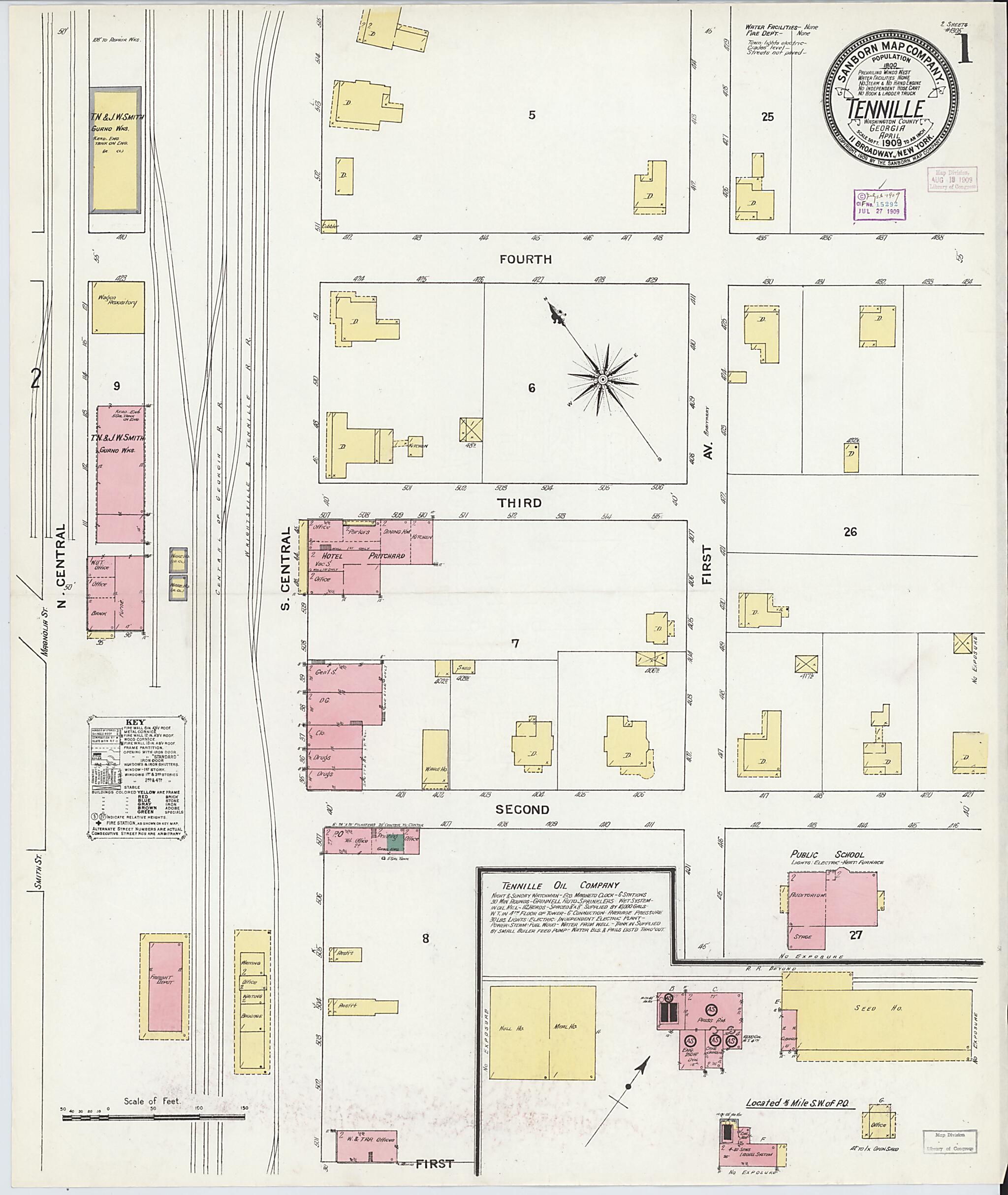 This old map of Tennille, Washington County, Georgia was created by Sanborn Map Company in 1909