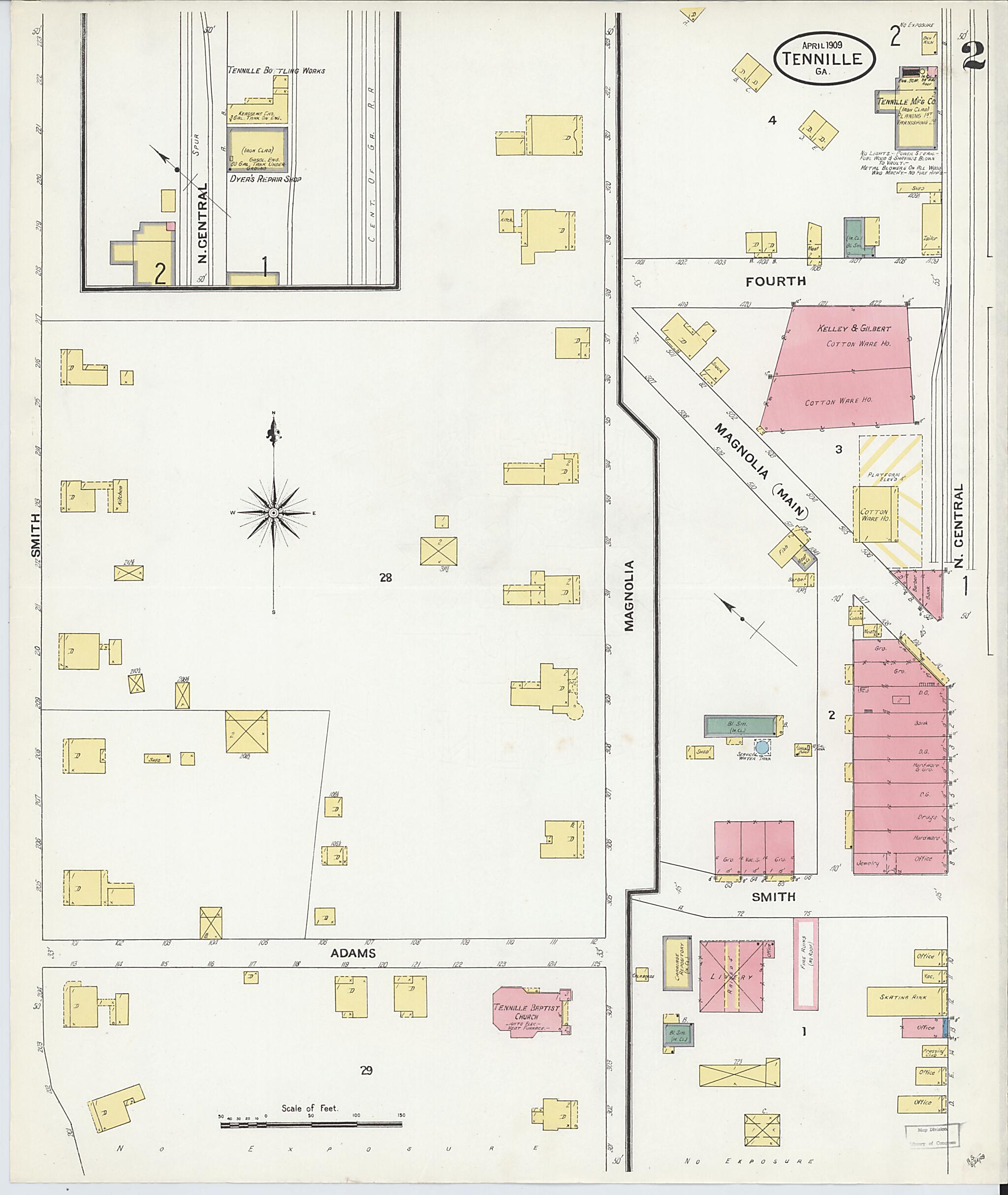 This old map of Tennille, Washington County, Georgia was created by Sanborn Map Company in 1909