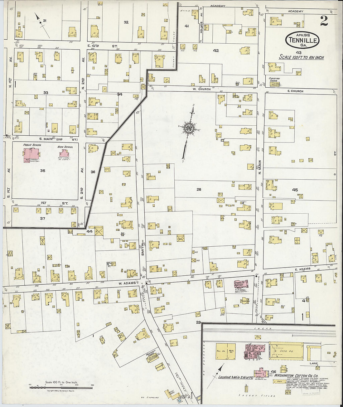 This old map of Tennille, Washington County, Georgia was created by Sanborn Map Company in 1918