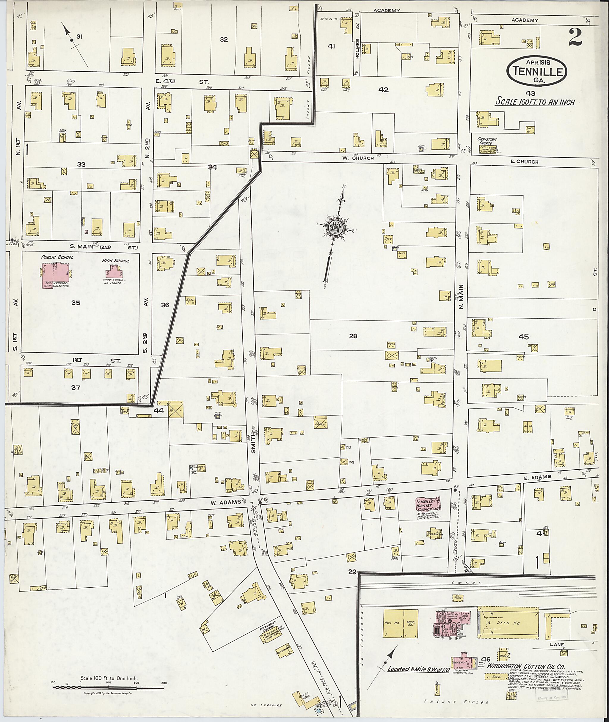 This old map of Tennille, Washington County, Georgia was created by Sanborn Map Company in 1918