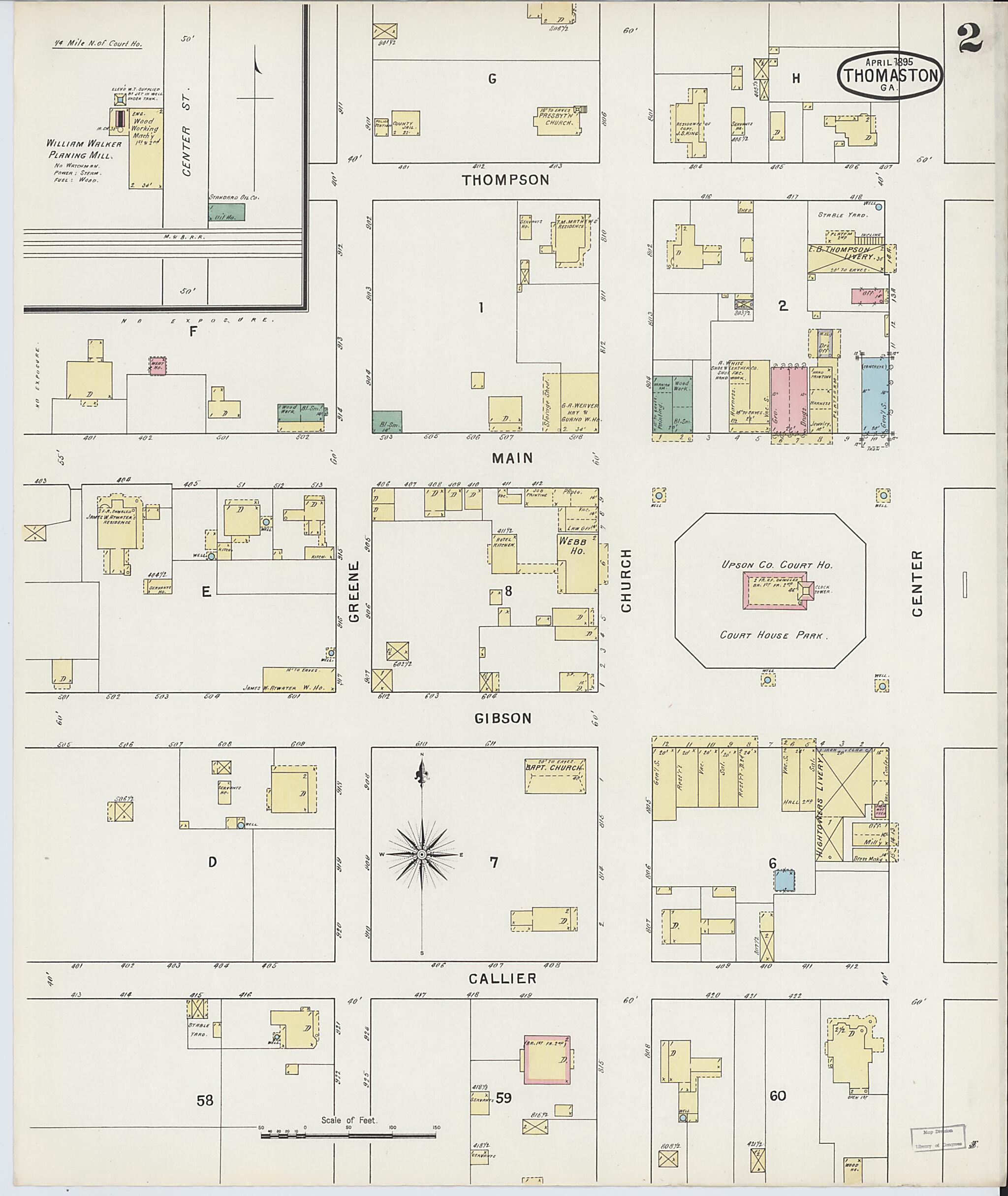 This old map of Thomaston, Upson County, Georgia was created by Sanborn Map Company in 1890