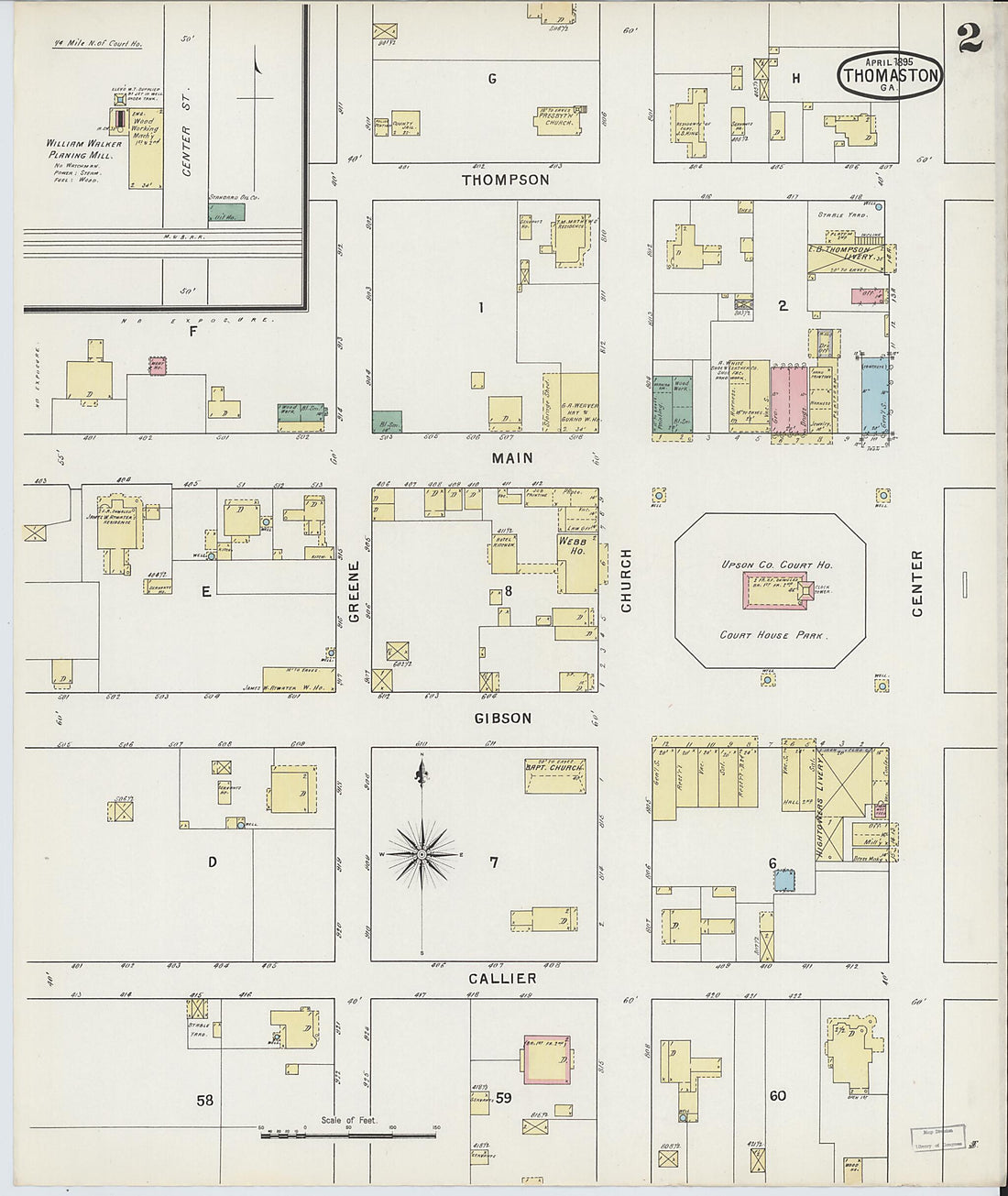 This old map of Thomaston, Upson County, Georgia was created by Sanborn Map Company in 1890