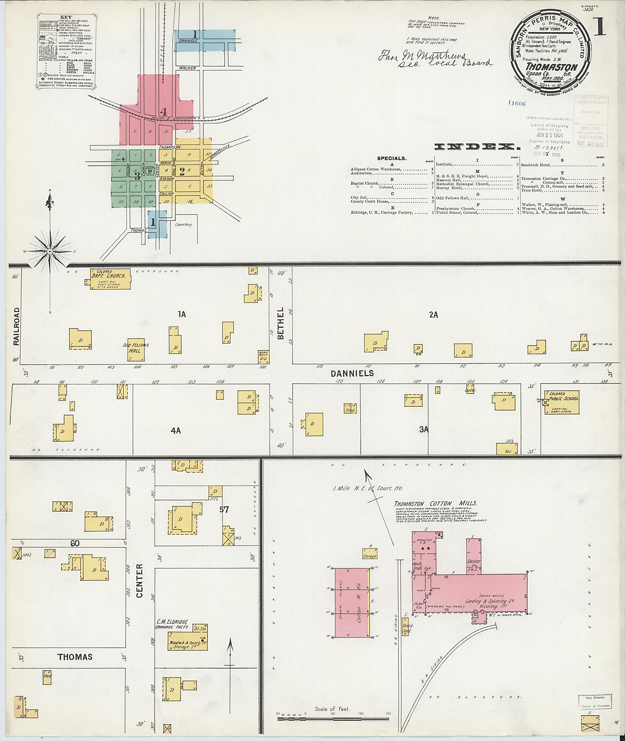 This old map of Thomaston, Upson County, Georgia was created by Sanborn Map Company in 1900