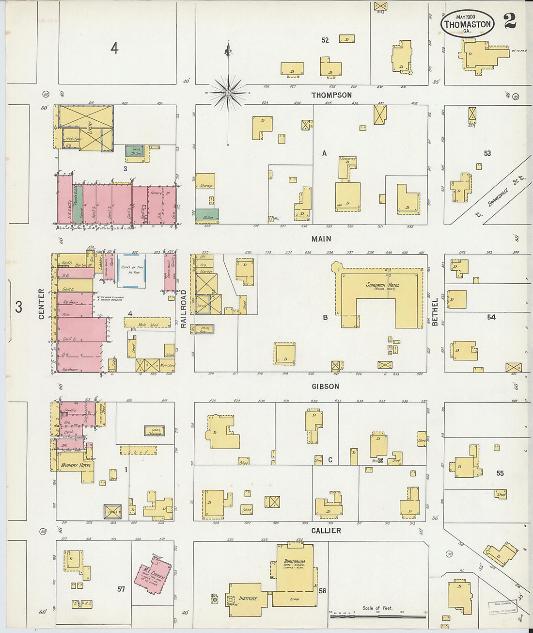 This old map of Thomaston, Upson County, Georgia was created by Sanborn Map Company in 1900
