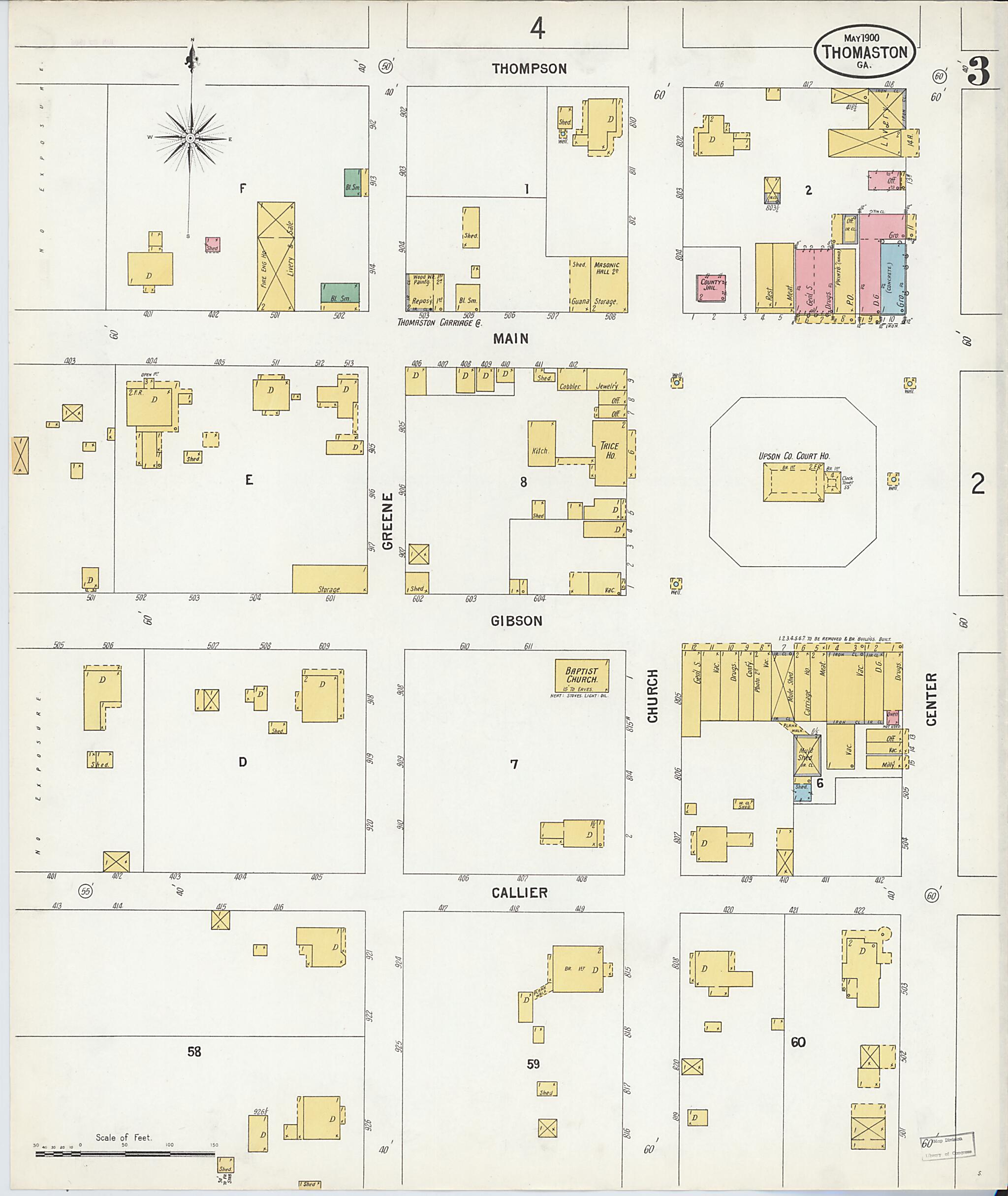 This old map of Thomaston, Upson County, Georgia was created by Sanborn Map Company in 1900