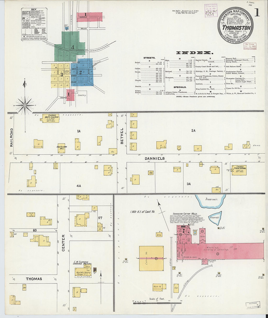 This old map of Thomaston, Upson County, Georgia was created by Sanborn Map Company in 1905