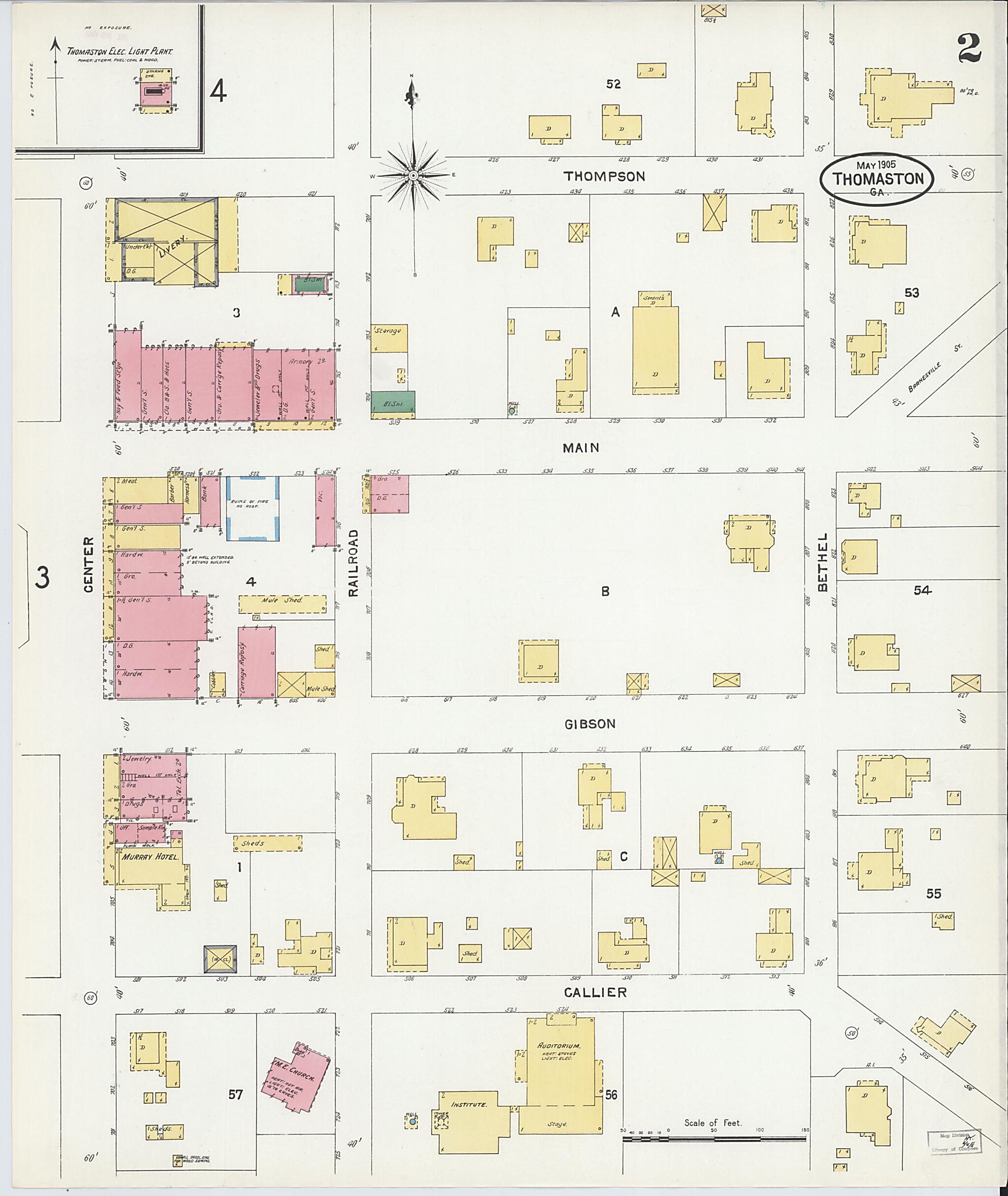 This old map of Thomaston, Upson County, Georgia was created by Sanborn Map Company in 1905