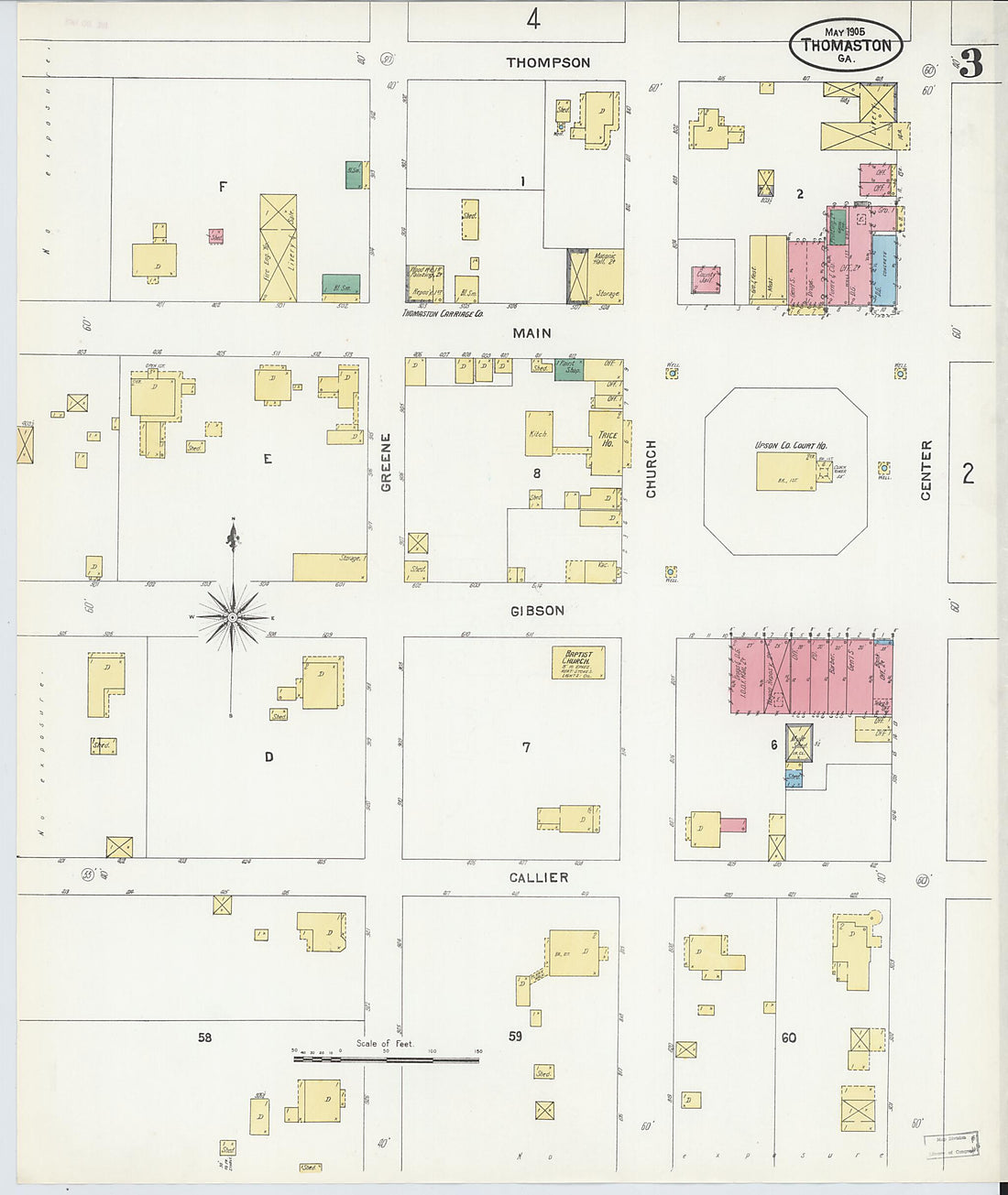 This old map of Thomaston, Upson County, Georgia was created by Sanborn Map Company in 1905
