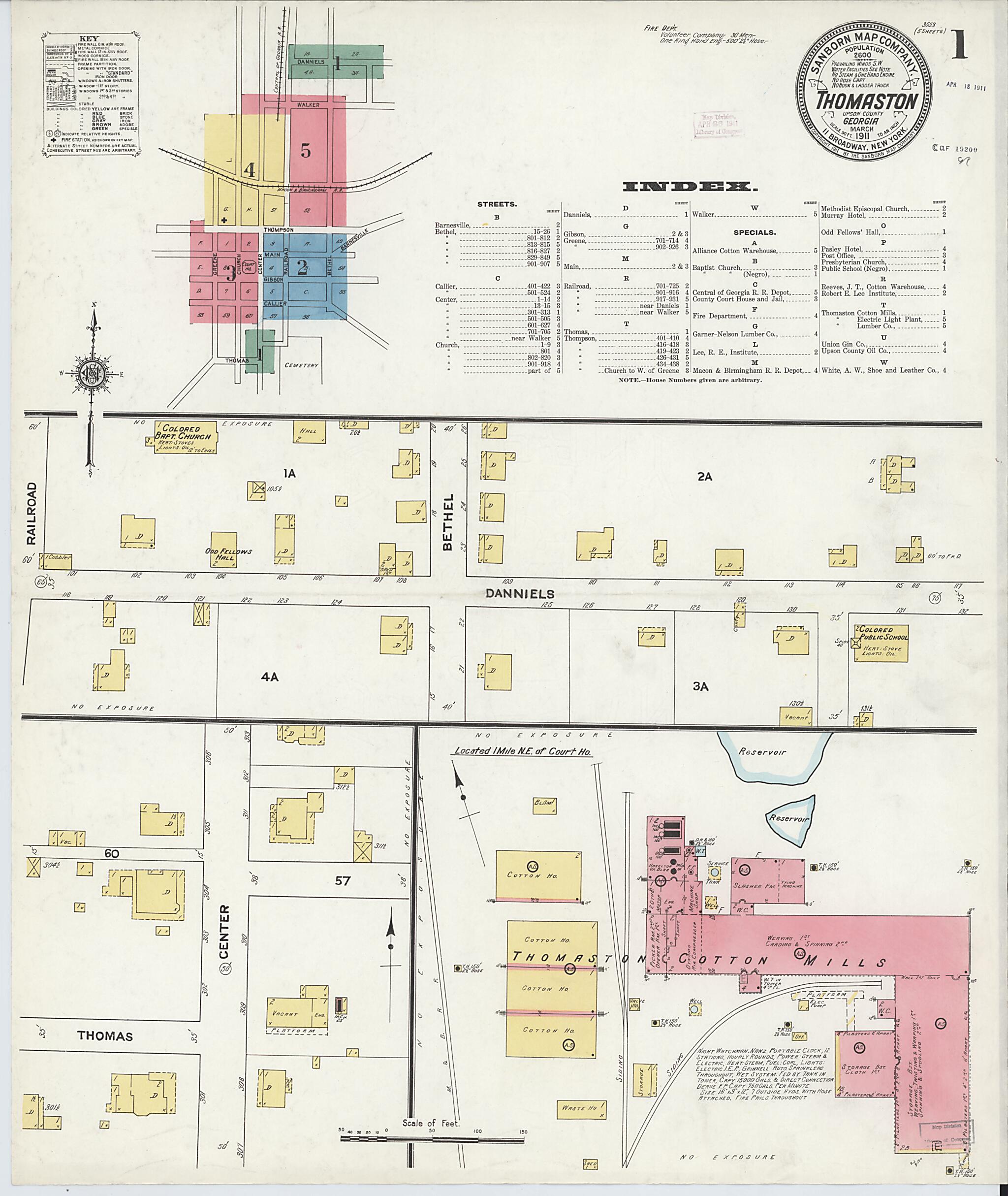 This old map of Thomaston, Upson County, Georgia was created by Sanborn Map Company in 1911