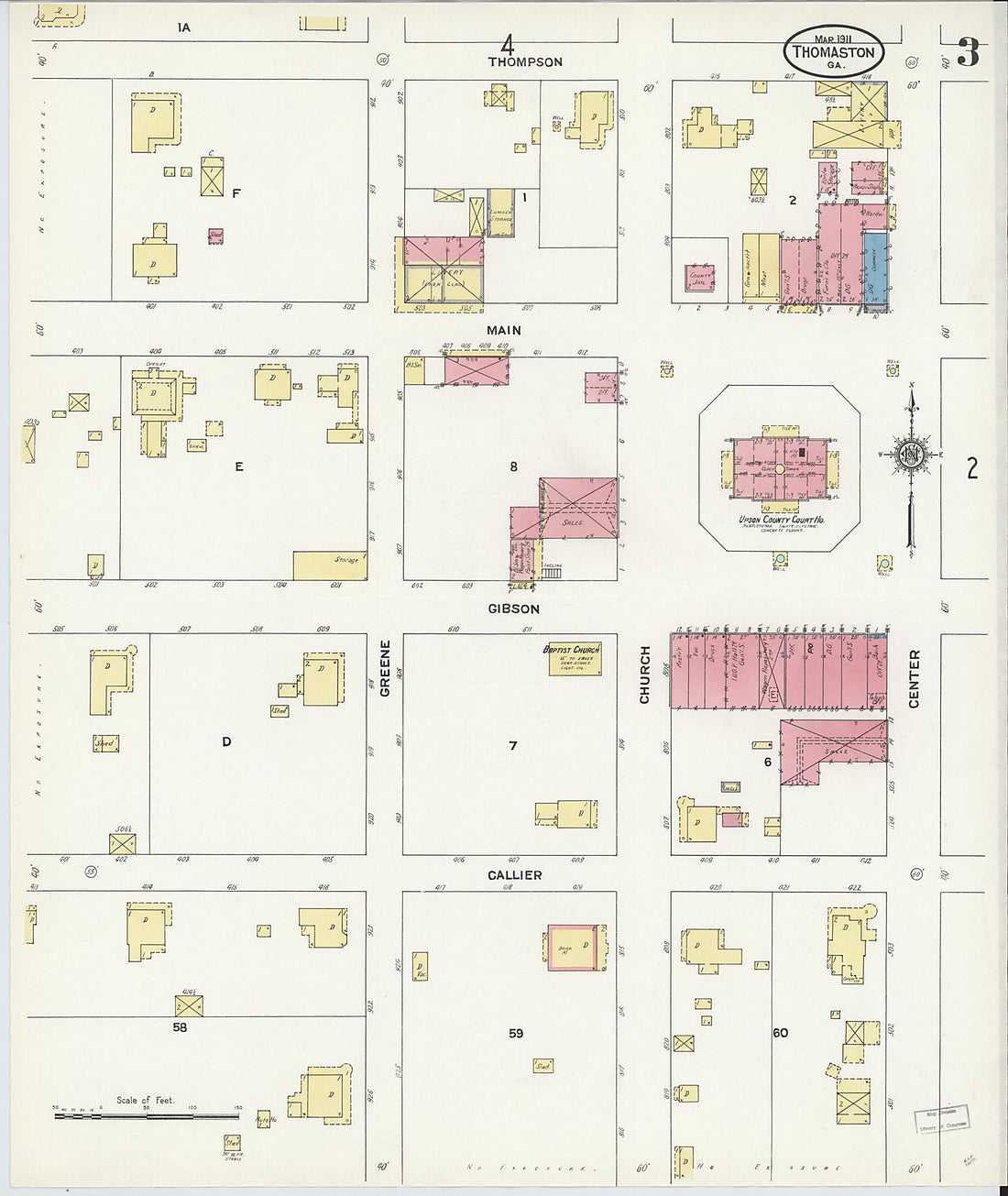This old map of Thomaston, Upson County, Georgia was created by Sanborn Map Company in 1911