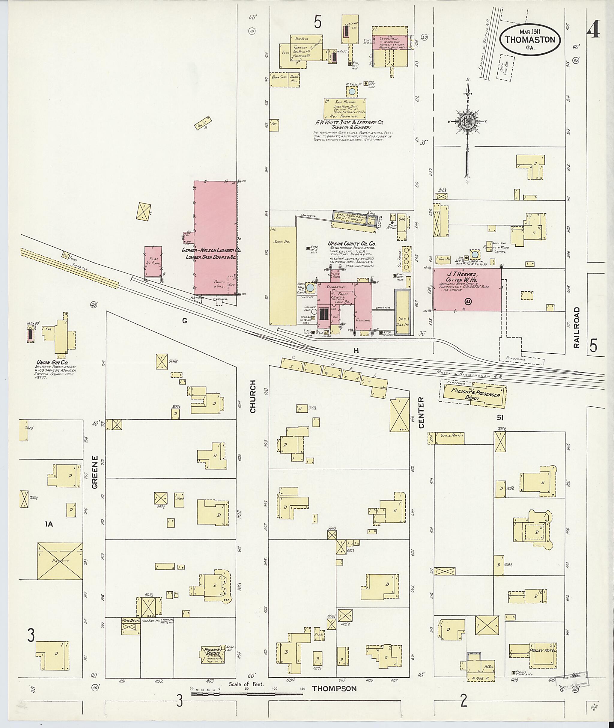 This old map of Thomaston, Upson County, Georgia was created by Sanborn Map Company in 1911