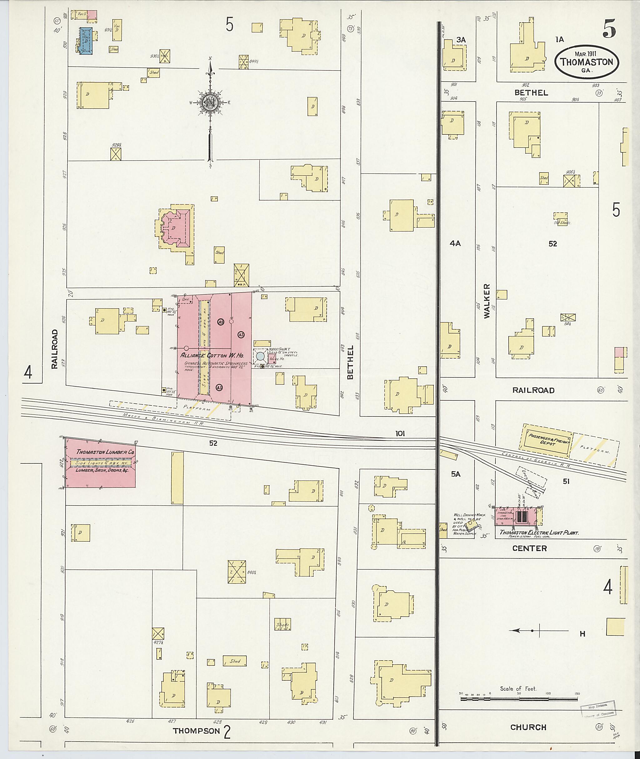 This old map of Thomaston, Upson County, Georgia was created by Sanborn Map Company in 1911