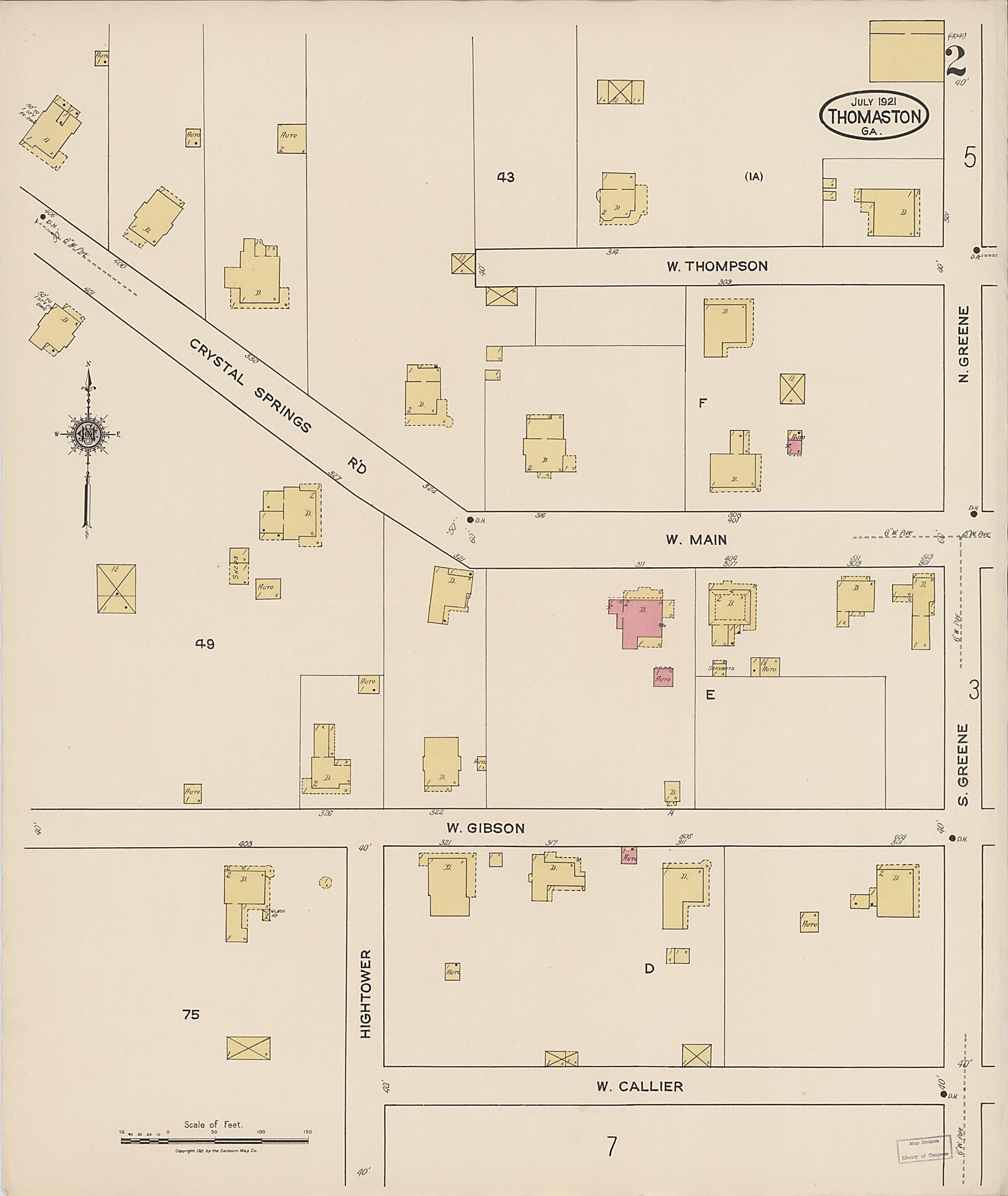 This old map of Thomaston, Upson County, Georgia was created by Sanborn Map Company in 1921