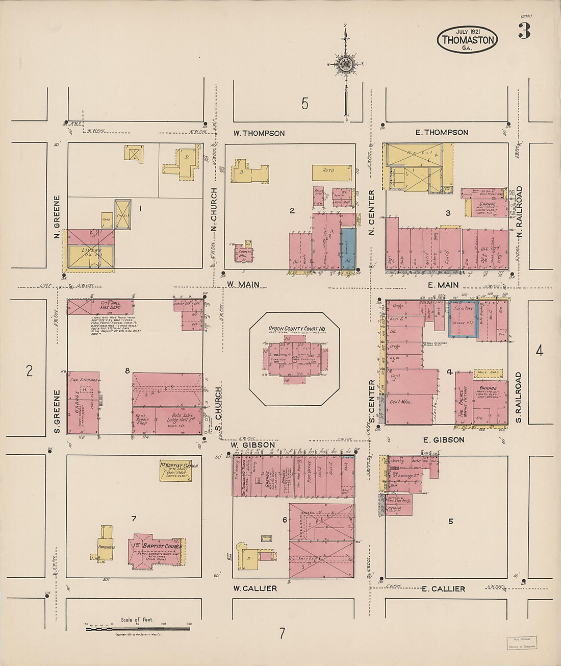 This old map of Thomaston, Upson County, Georgia was created by Sanborn Map Company in 1921