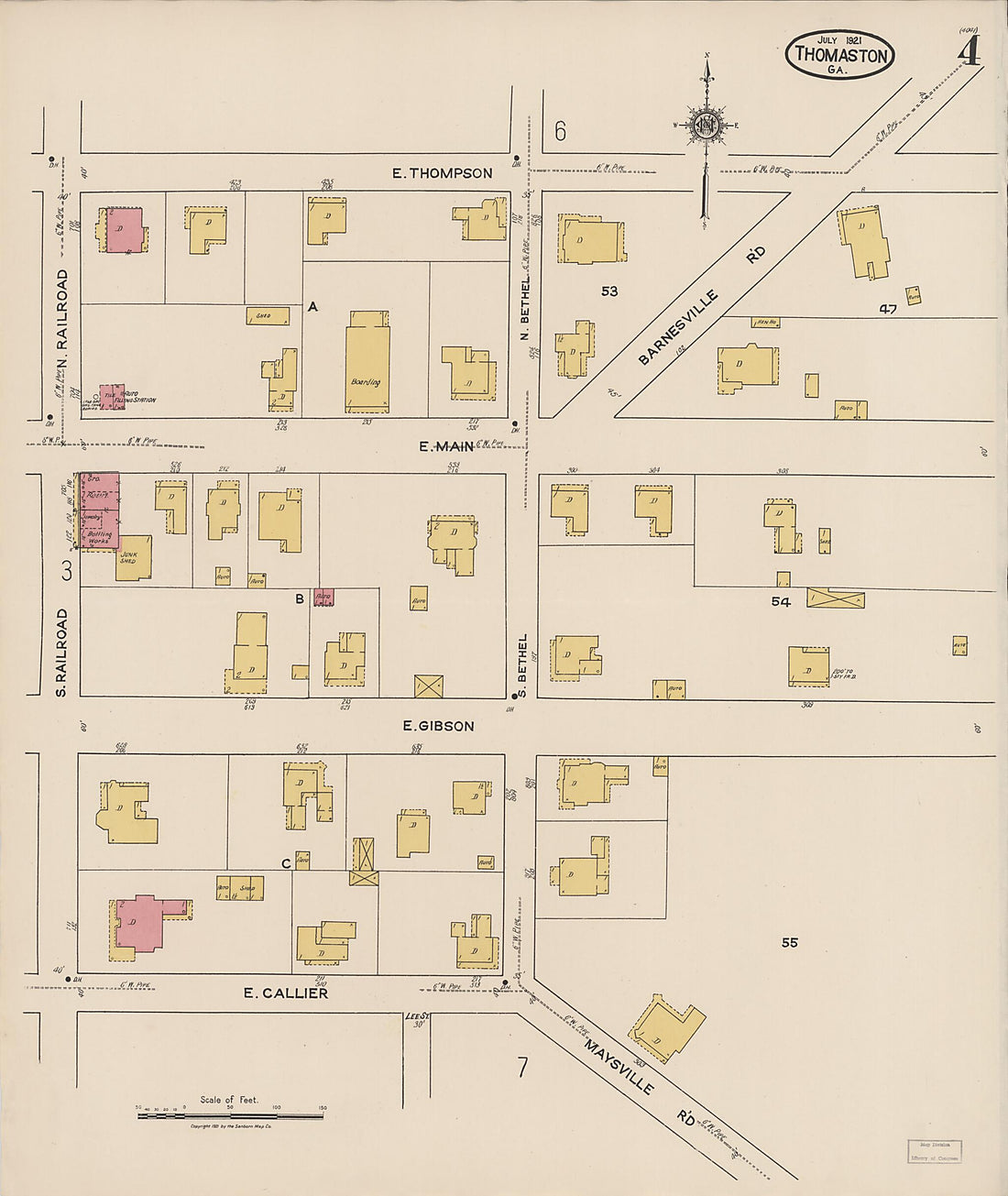 This old map of Thomaston, Upson County, Georgia was created by Sanborn Map Company in 1921