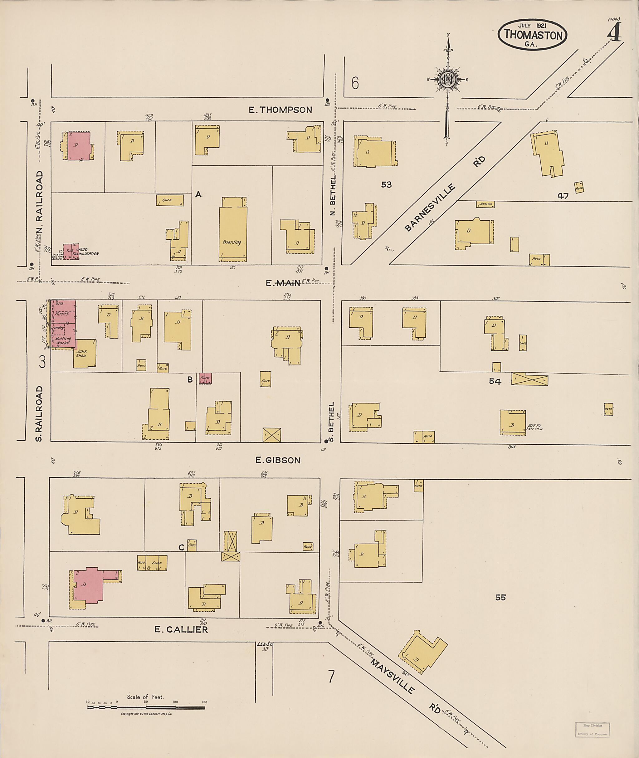 This old map of Thomaston, Upson County, Georgia was created by Sanborn Map Company in 1921