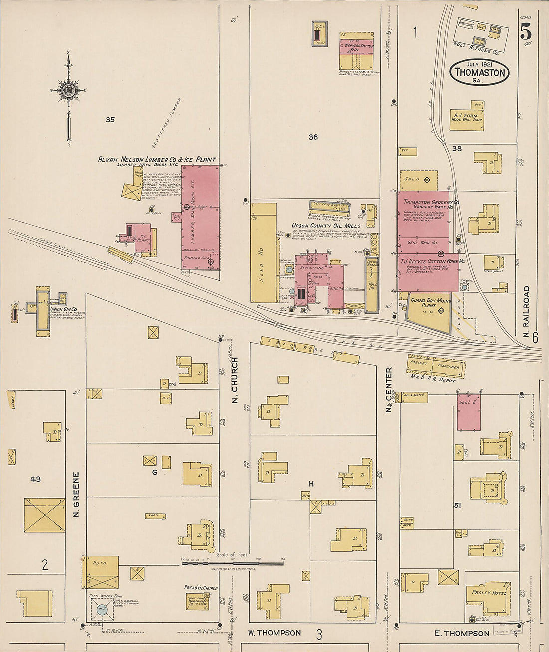 This old map of Thomaston, Upson County, Georgia was created by Sanborn Map Company in 1921